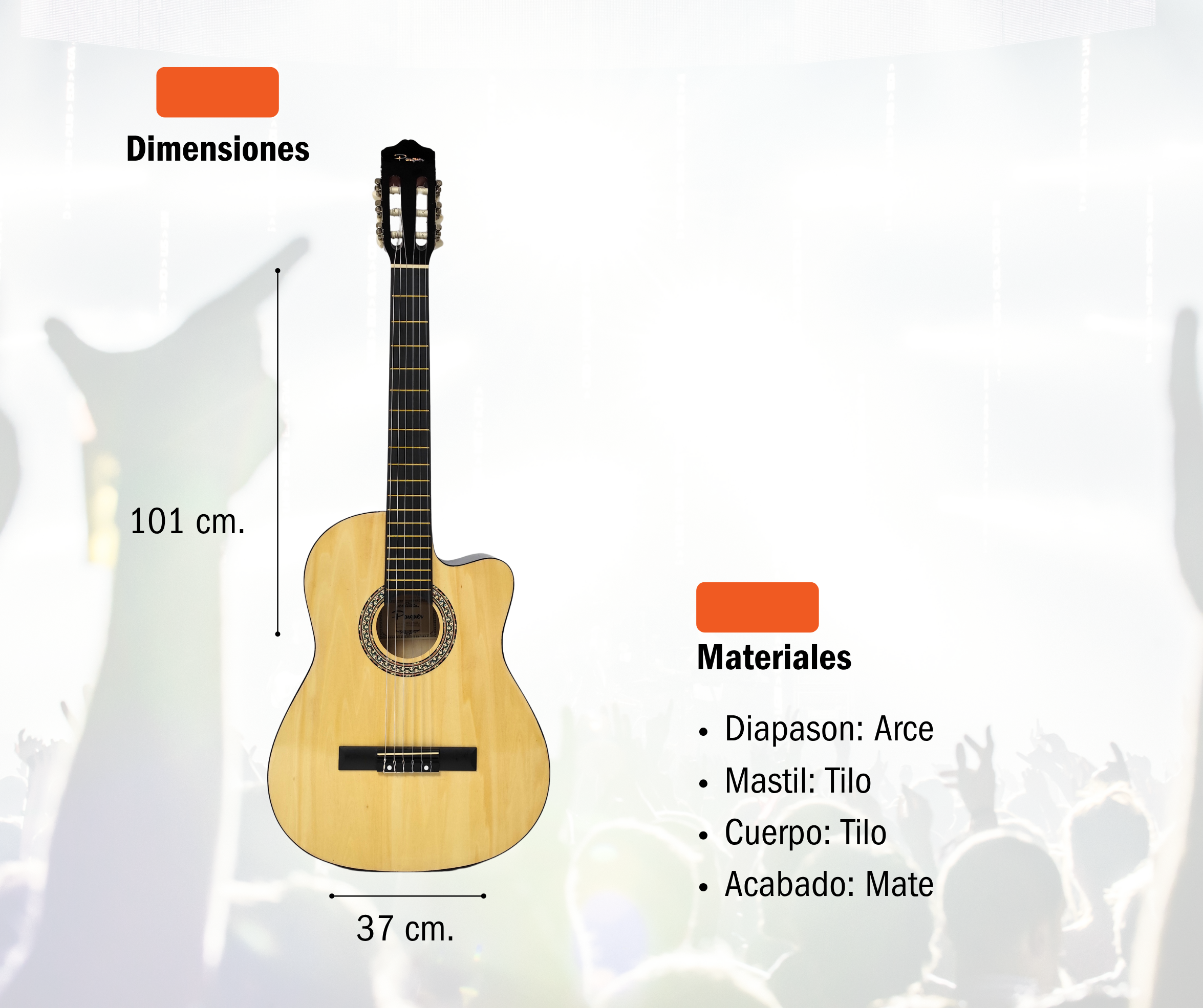 Guitarra Clasica Criolla con Corte Parquer 39" con Funda - Imagen 4