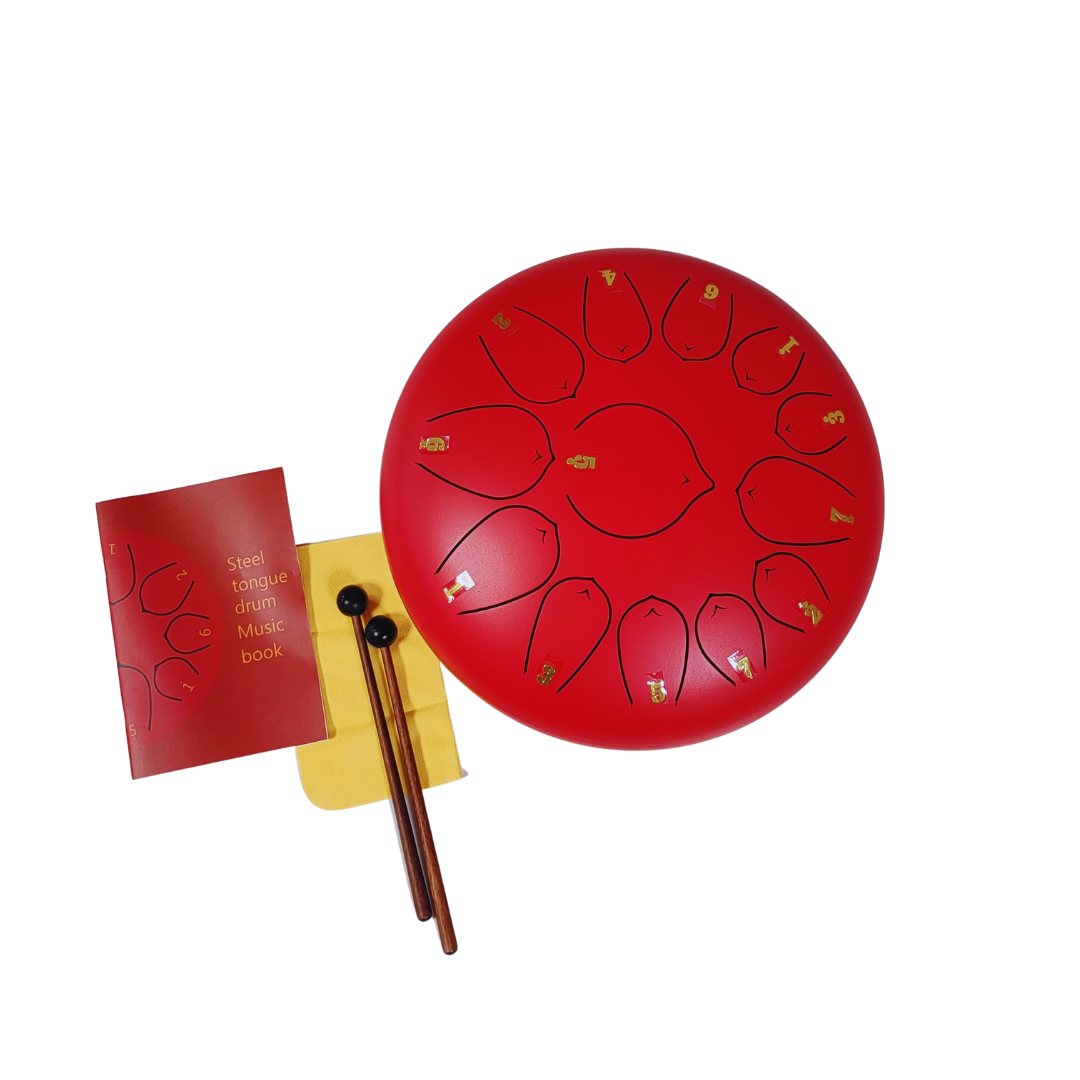 Steel Tongue Drum 10 Pulgadas 13 Tonos Rojo Meditacion