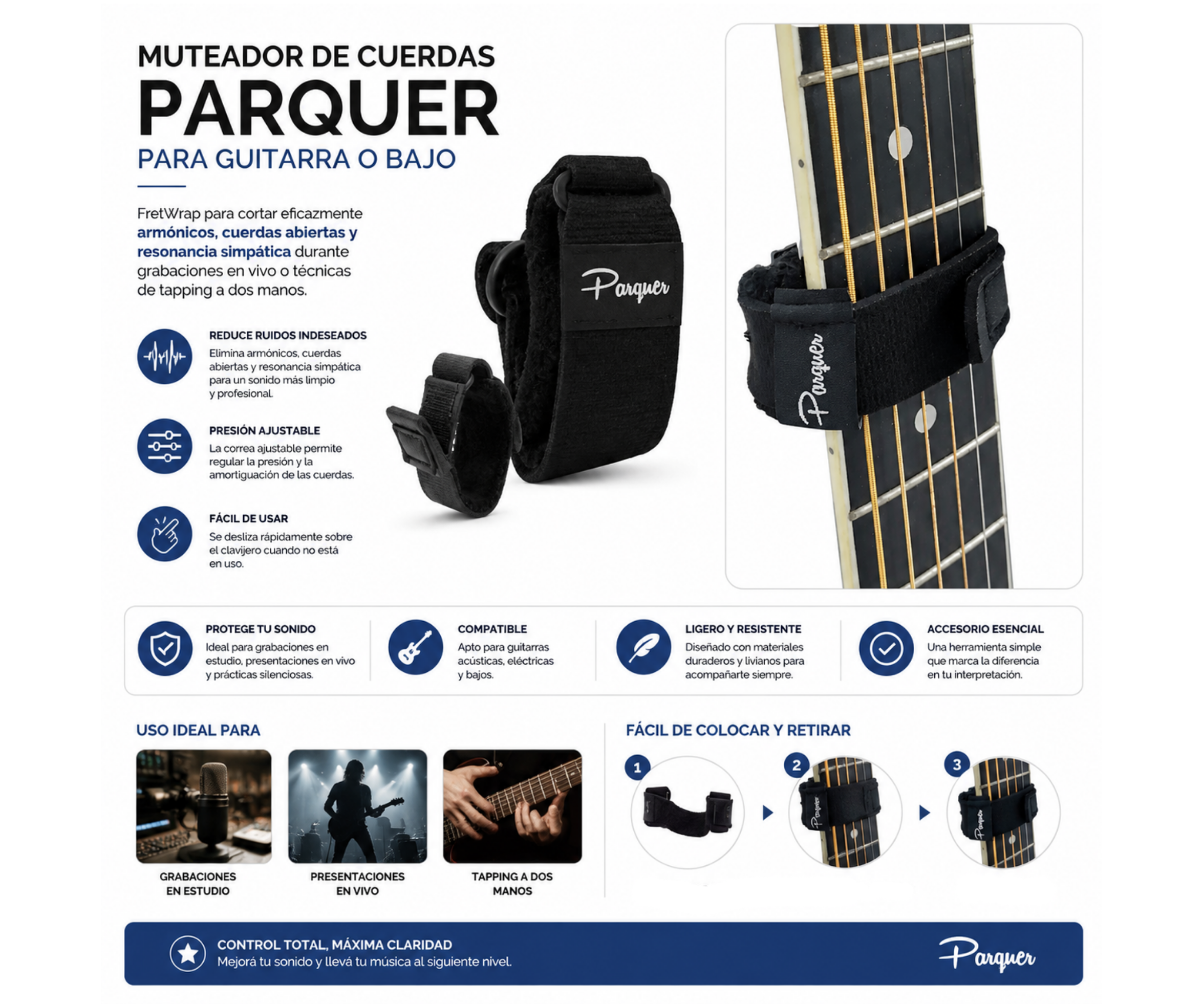 Fretwrap Para Guitarra Bajo Muteador De Cuerdas Sordina - Imagen 2