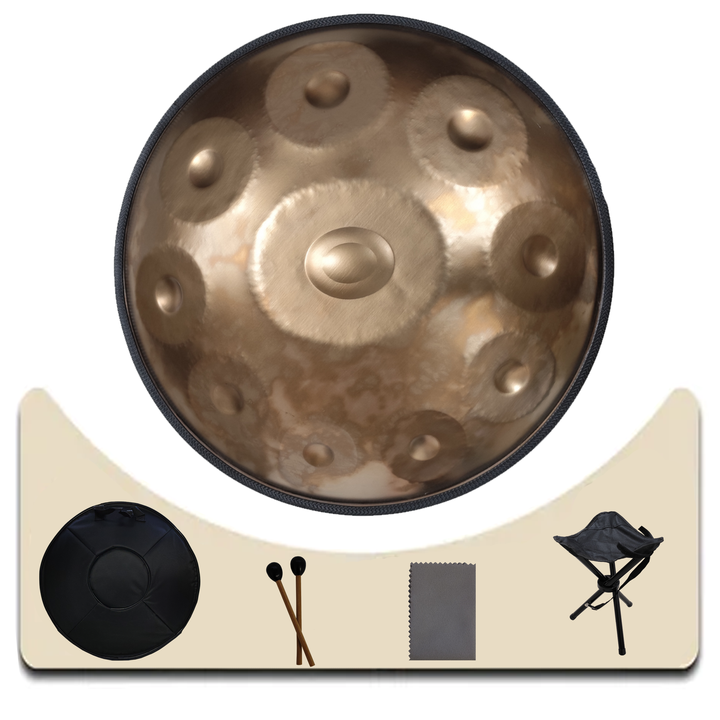 Handpan Parquer 10 Notas 56 Cm D Menor Dorado Funda