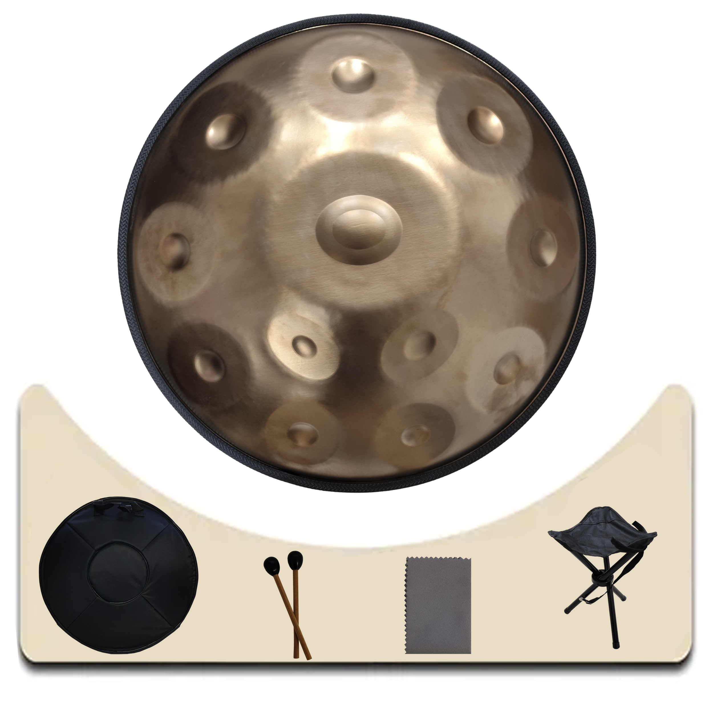 Handpan Parquer 12 Notas 56 Cm D Menor Dorado Funda