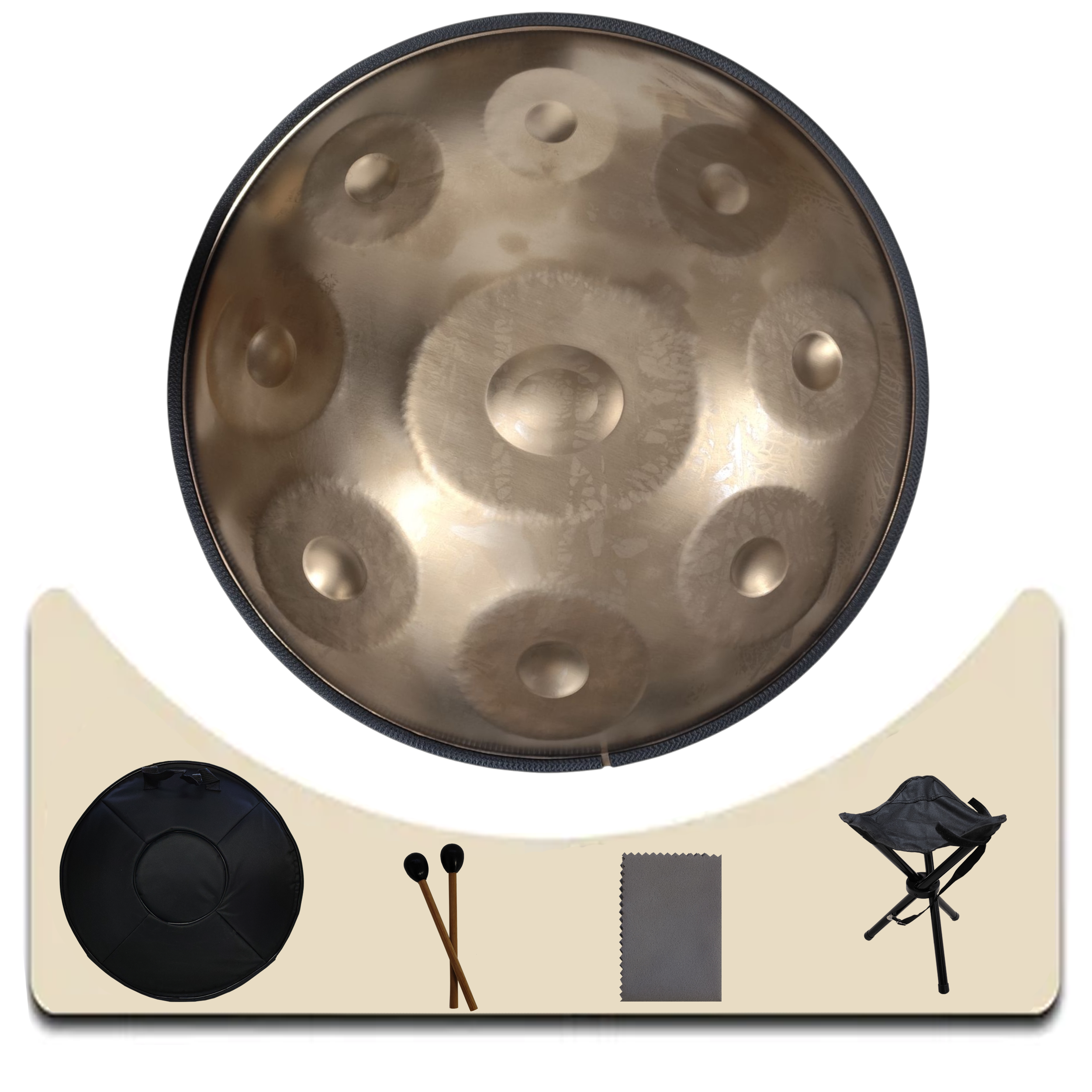 Handpan Parquer 9 Notas 56 Cm D Menor Dorado Funda