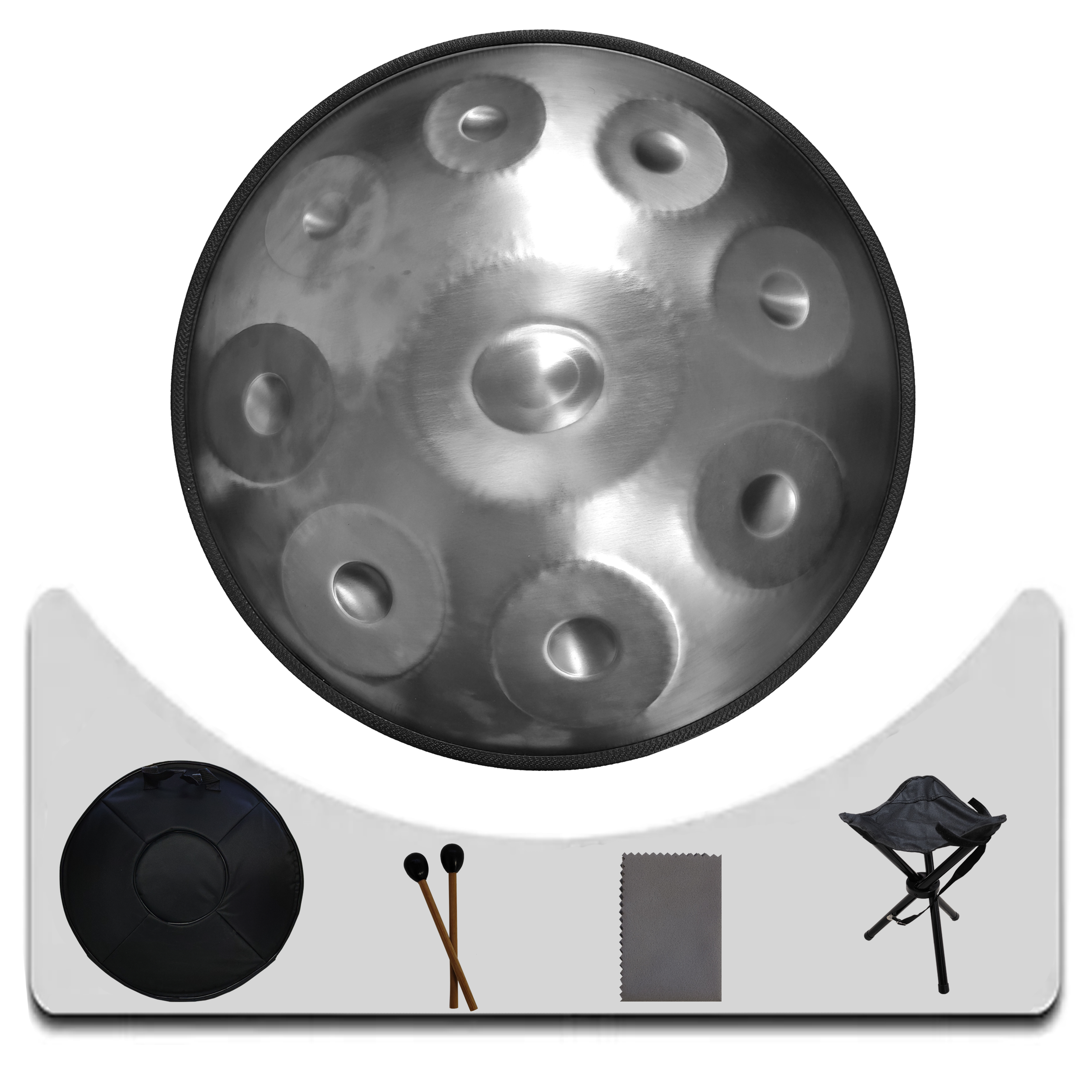 Handpan Parquer 9 Notas 56 Cm D Menor Plateado Funda