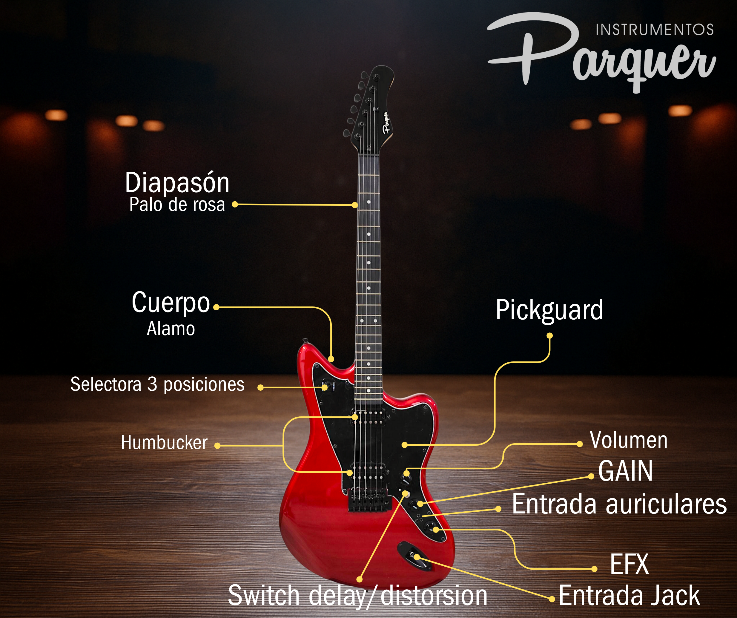 Guitarra Electrica Color Rojo Tipo Jaguar Con Funda Cable - Imagen 2