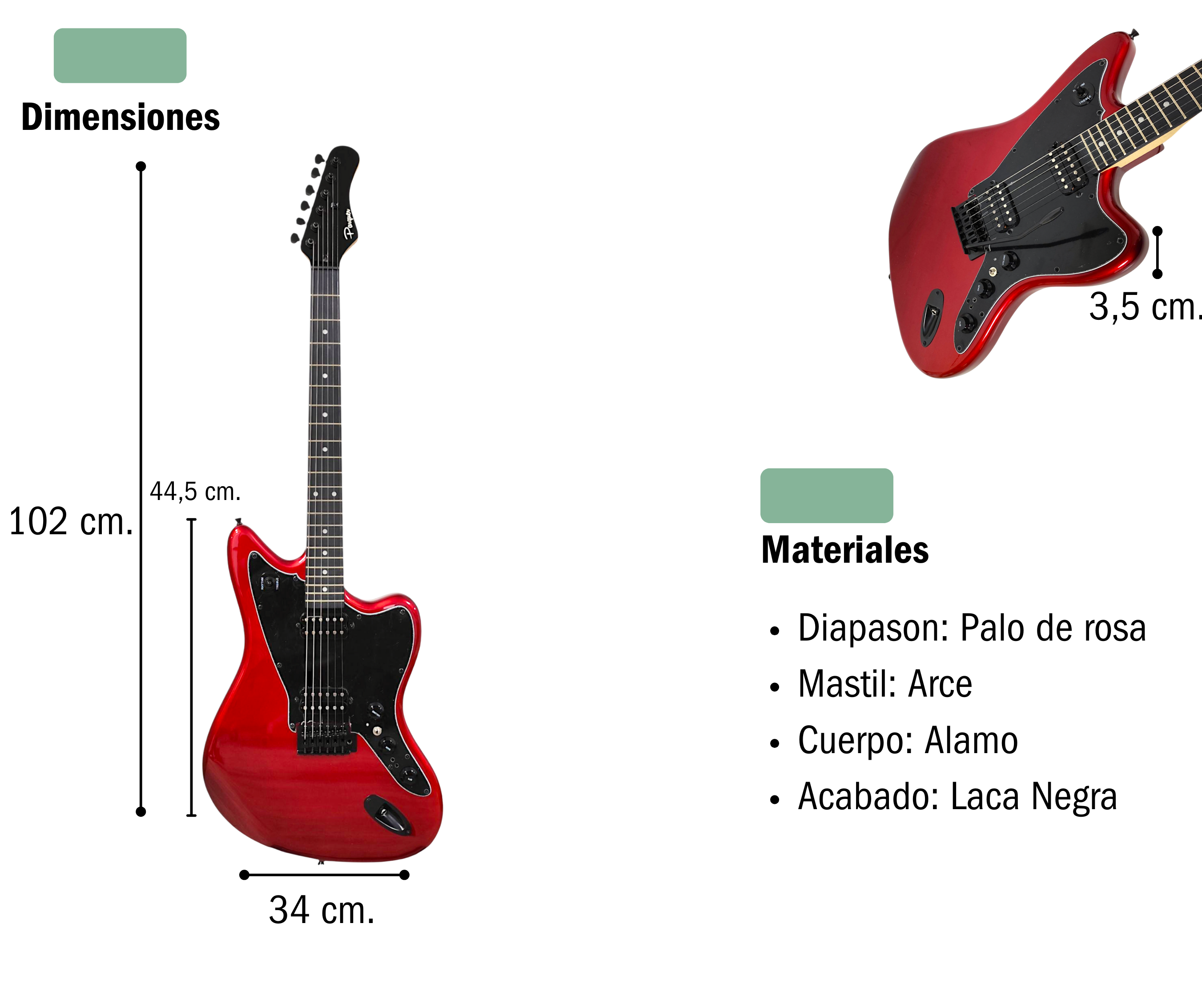Guitarra Electrica Color Rojo Tipo Jaguar Con Funda Cable - Imagen 4