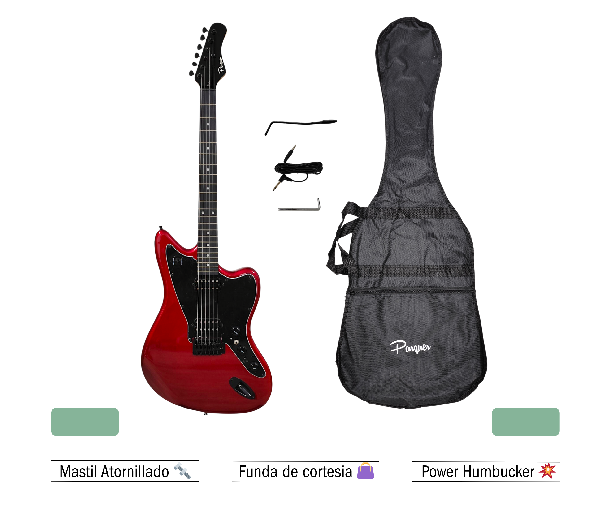 Guitarra Electrica Color Rojo Tipo Jaguar Con Funda Cable - Imagen 3