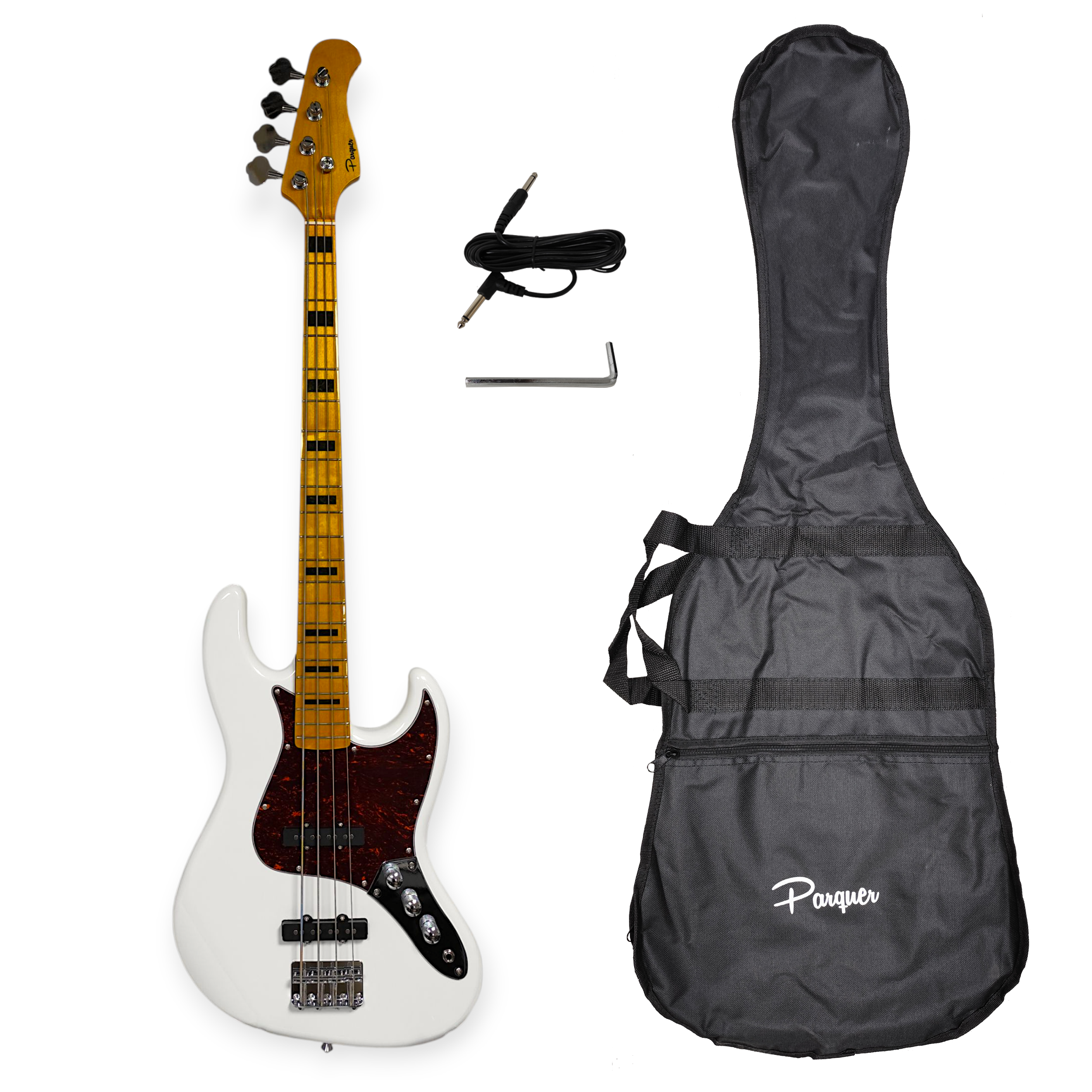 Bajo Electrico Parquer Jazz Bass Tipo Fender Blanco Funda
