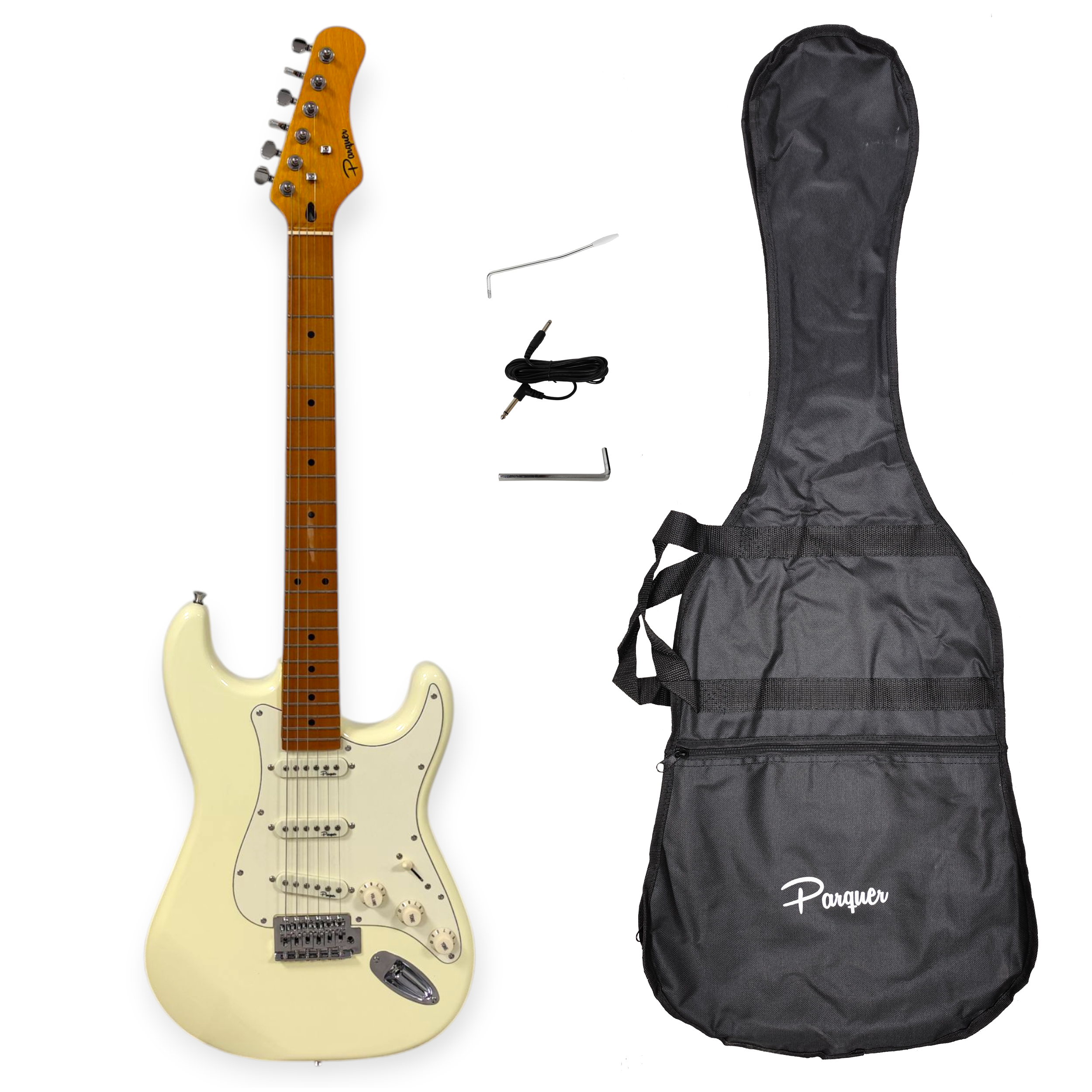 Guitarra Electrica Stratocaster Vintage Arce Funda Cable Blanco