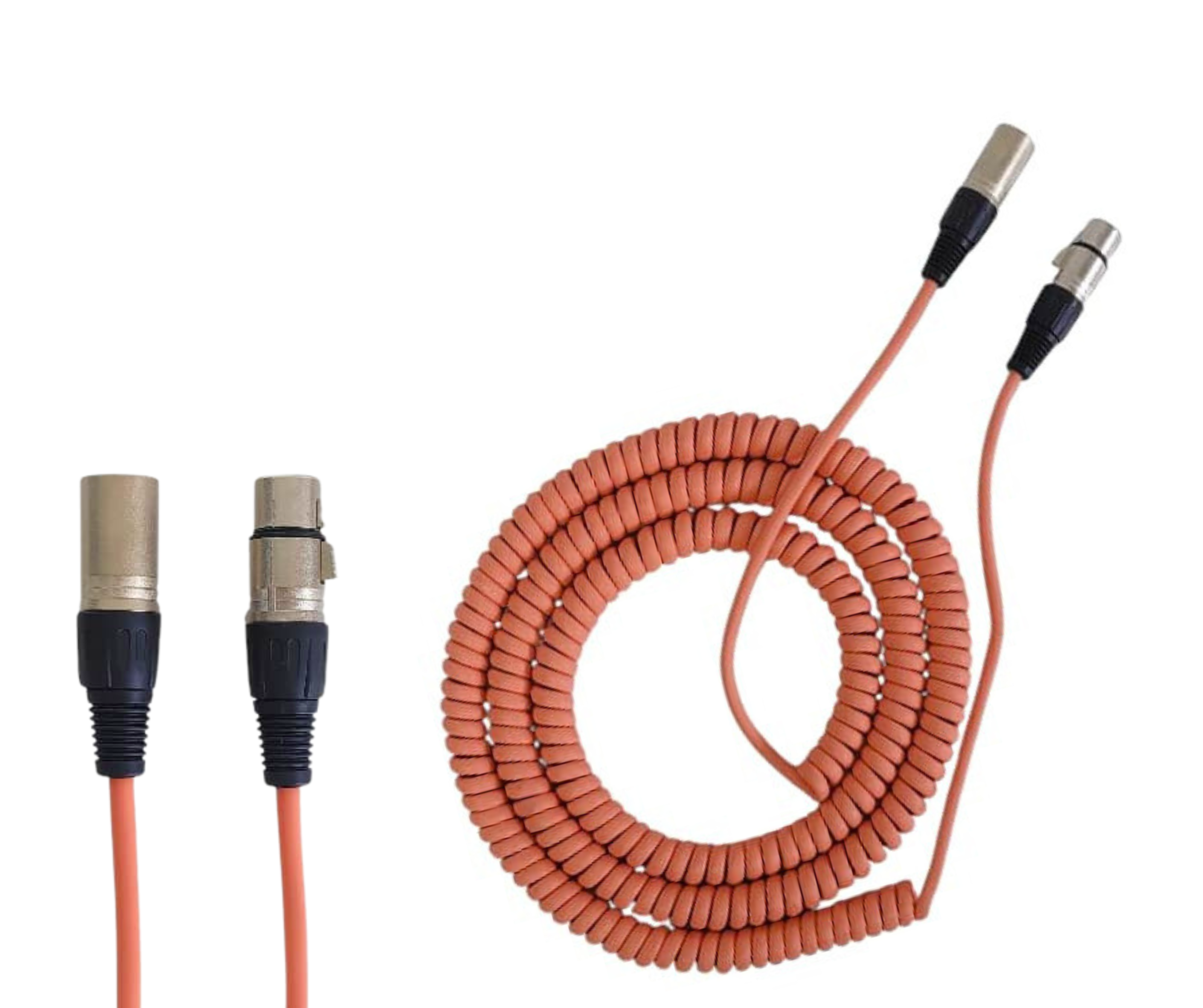 Cable Espiral Canon Xlr Macho A Hembra 10 Metros Naranja