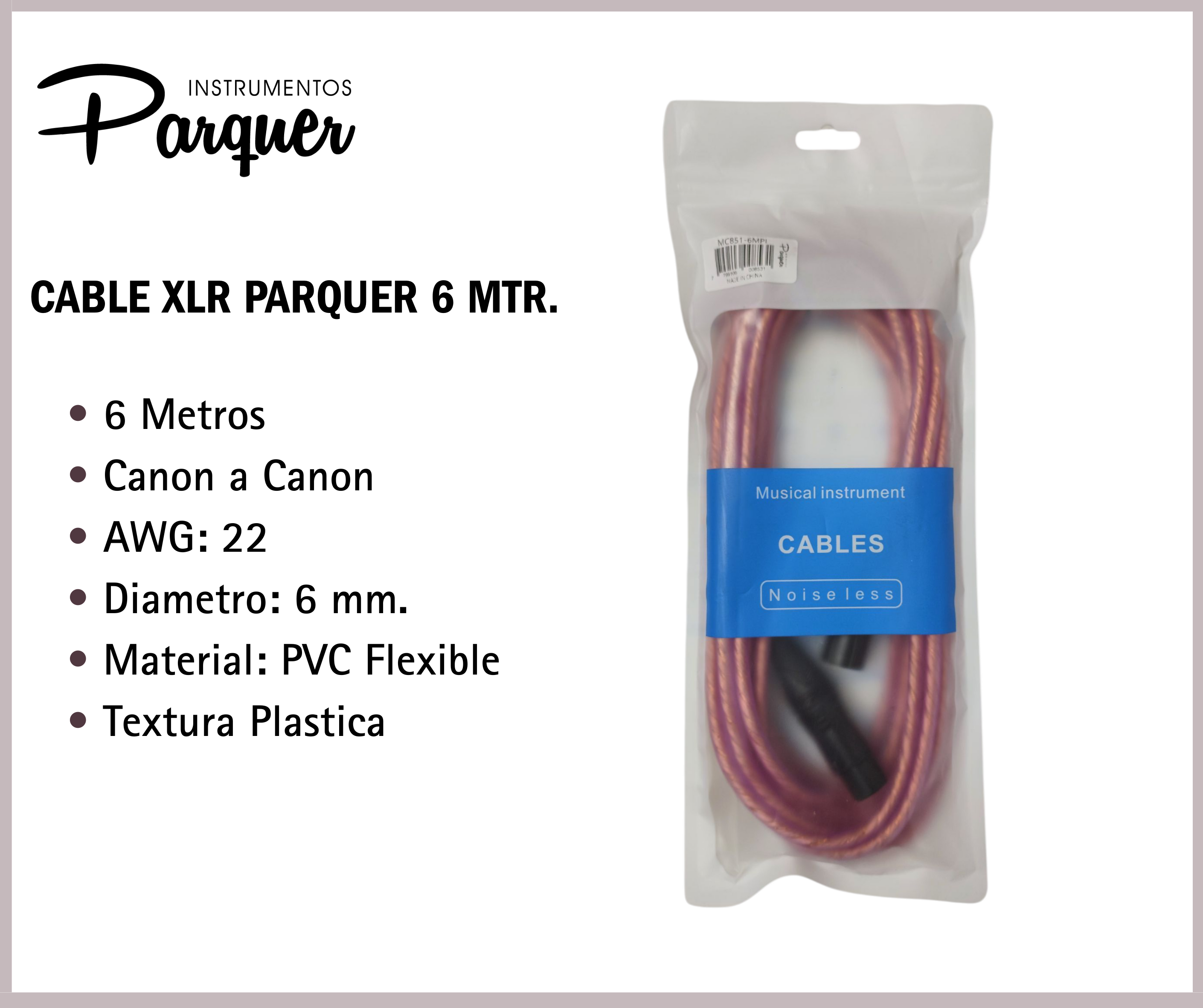 Cable Canon XLR Parquer 6 Metros Rosa - Imagen 2