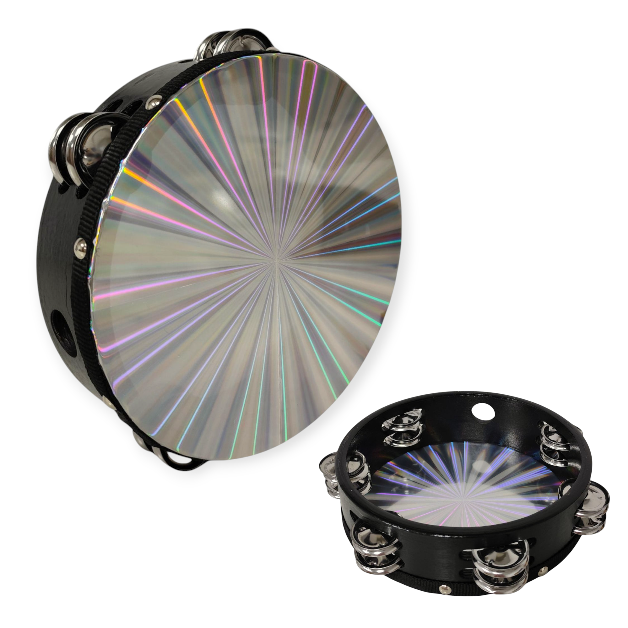 Pandereta Madera 8 Pulgadas 12 Sonajas Parche Plateado Color Negro Parquer