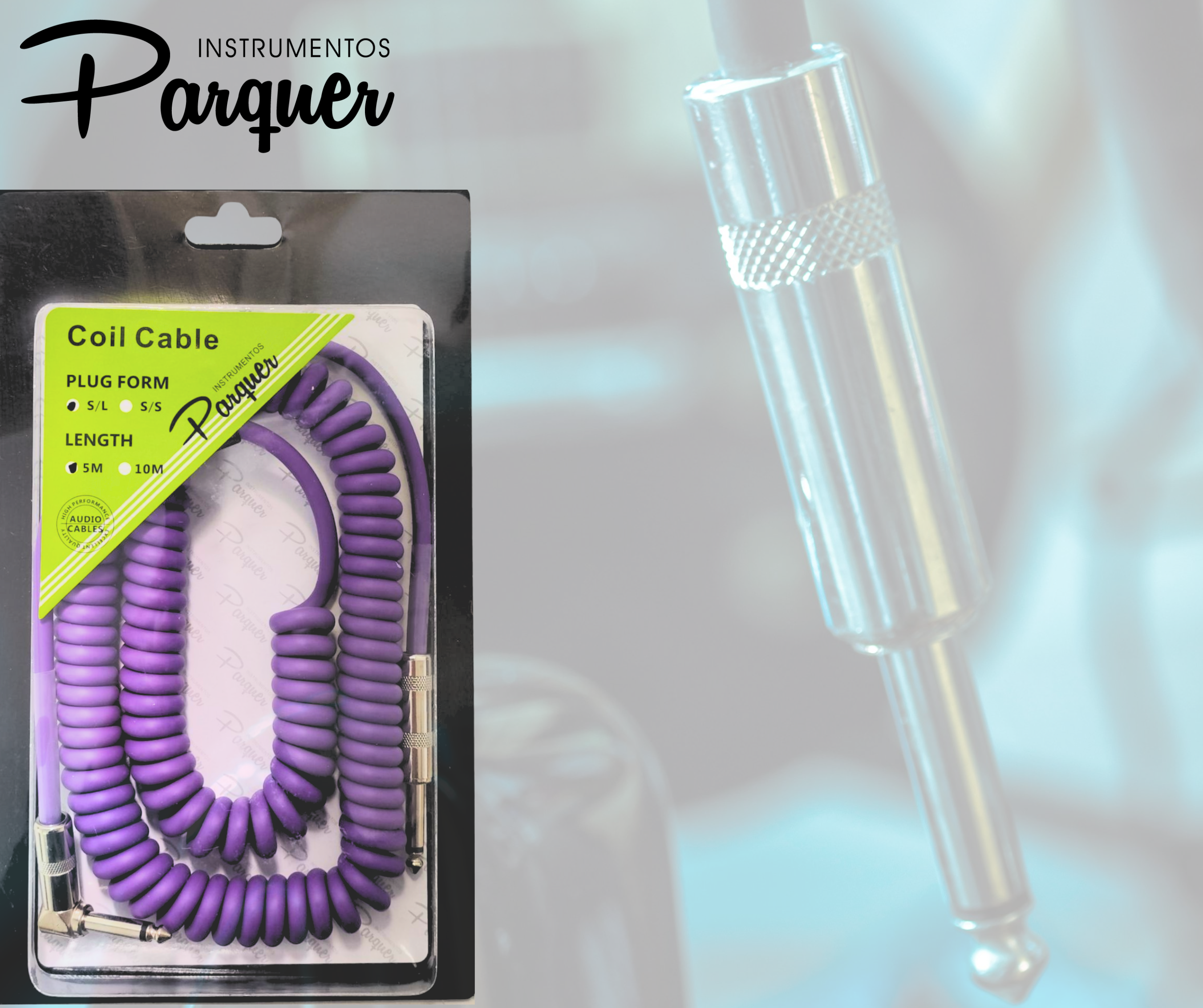 Cable Espiral Plug Angular Instrumento 5 Metros Parquer - Imagen 2