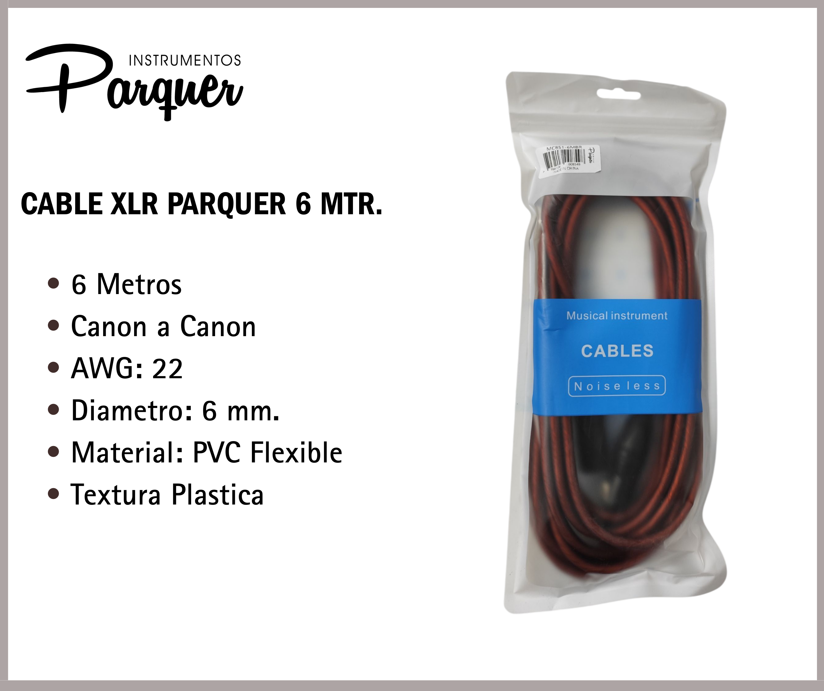 Cable Xlr Canon Parquer 6 Metros Balanceado Profesional - Imagen 2