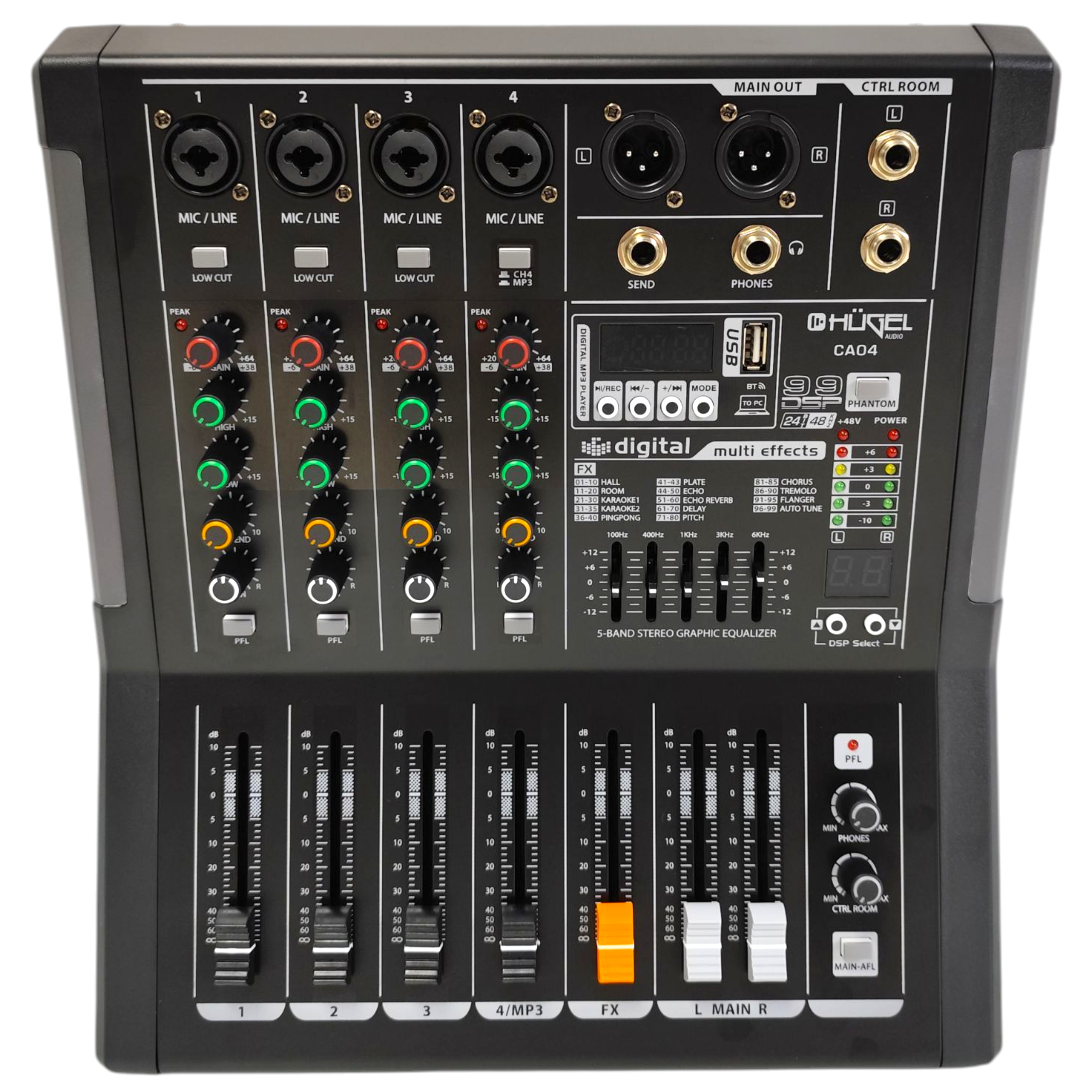 Consola Mixer Hugel 4 Canales Efectos 99 Dsp Bluetooth Usb