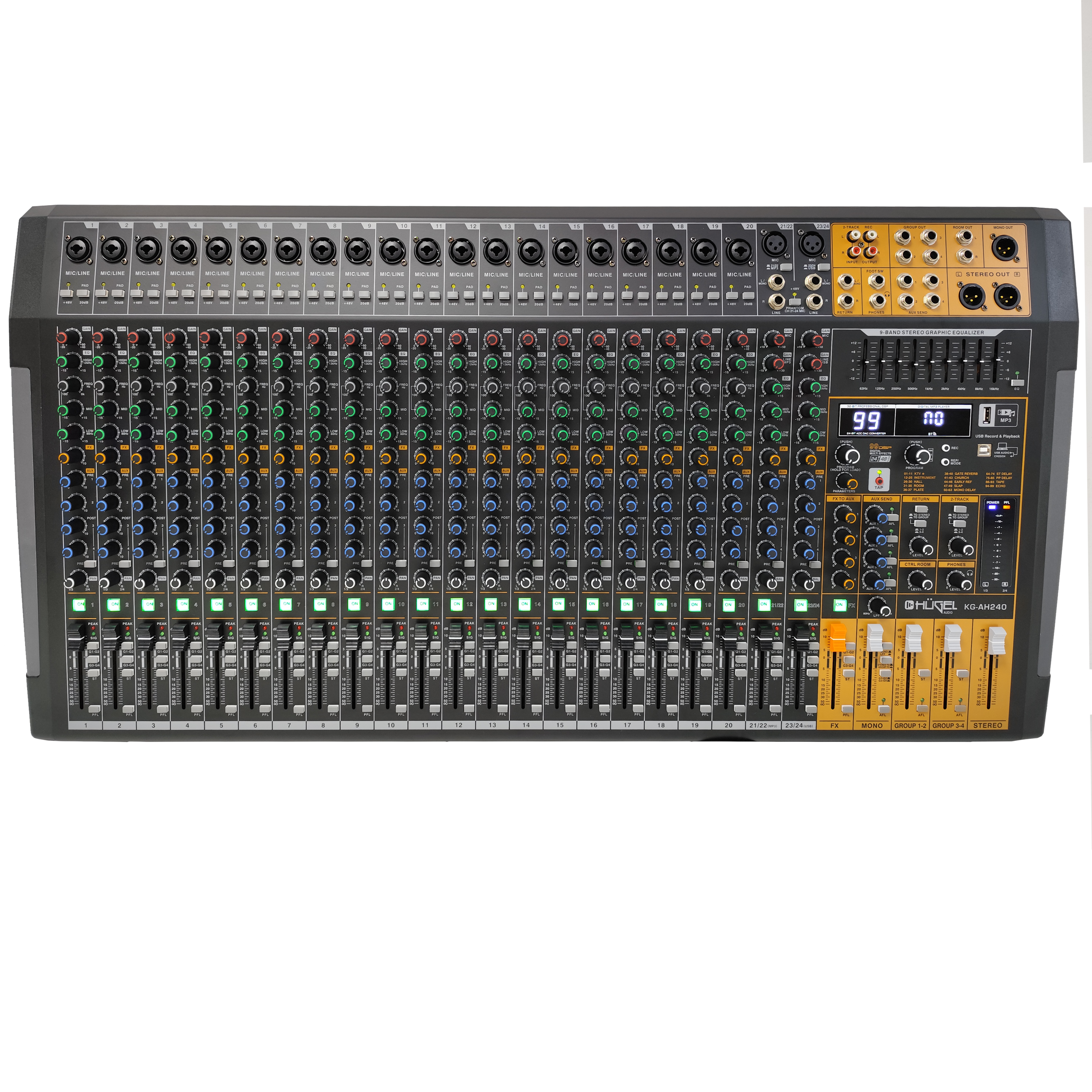 Consola Mixer Hugel 24 Canales Fx Bluetooth Eq Usb