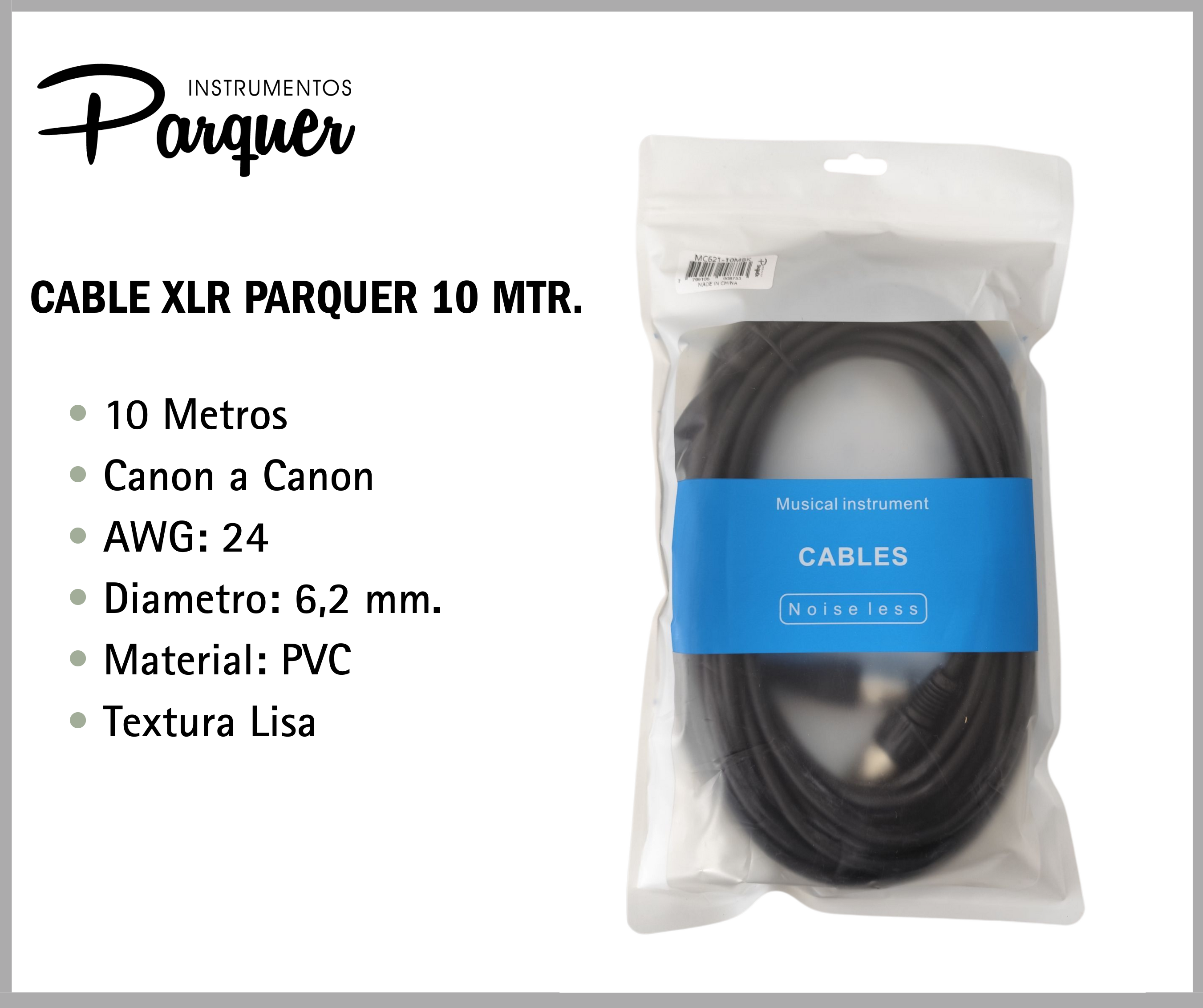Cable Canon Xlr Macho A Hembra 10 Metros Negro Parquer - Imagen 2