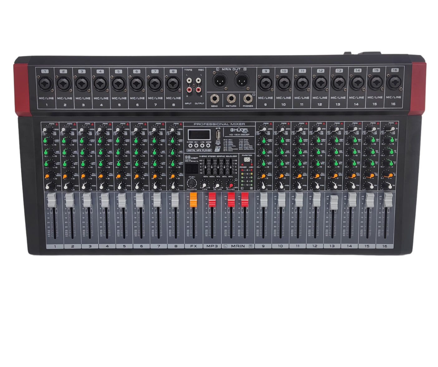 Consola Mixer Potenciada Hugel 16 Canales Fx Bt Audio 350W X LADO
