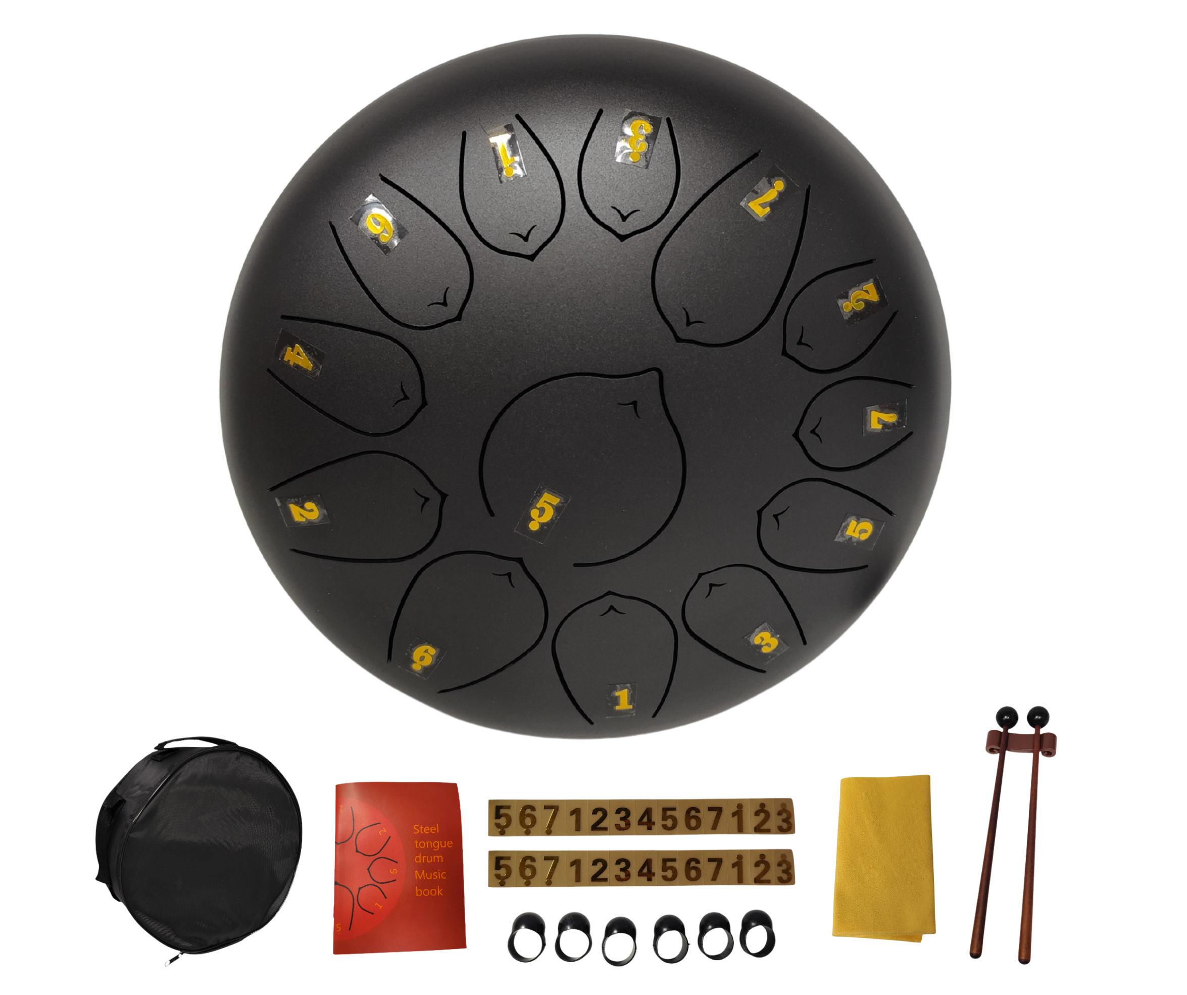 Steel Tongue Drum 10 Pulgadas 13 Tonos Negro con Funda