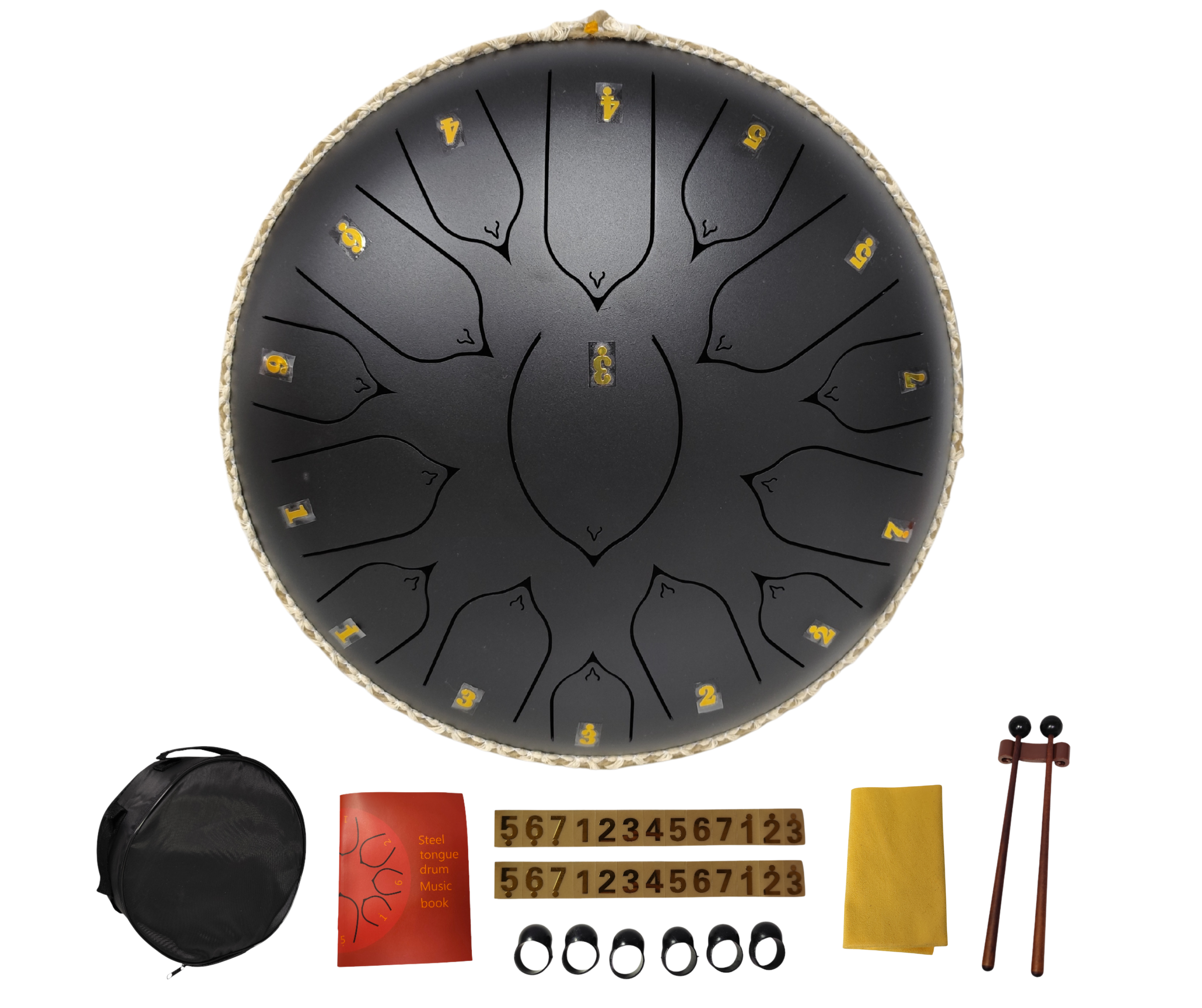 Steel Tongue Drum 13 Pulgadas 15 Tonos Negro con Funda
