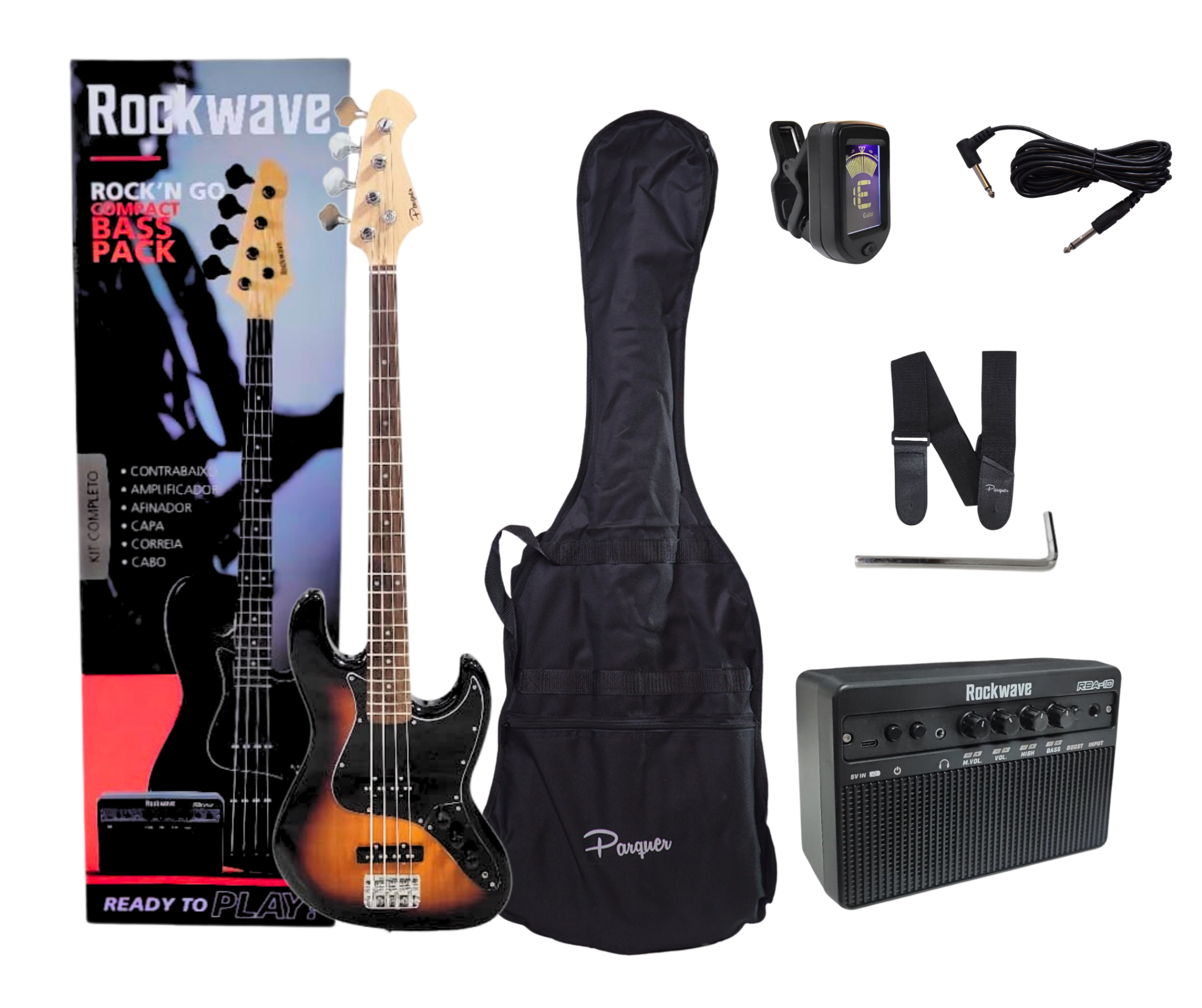 Combo Bajo Electrico Con Amplificador 10w Bluetooth Y Accesorios Color Sunburst