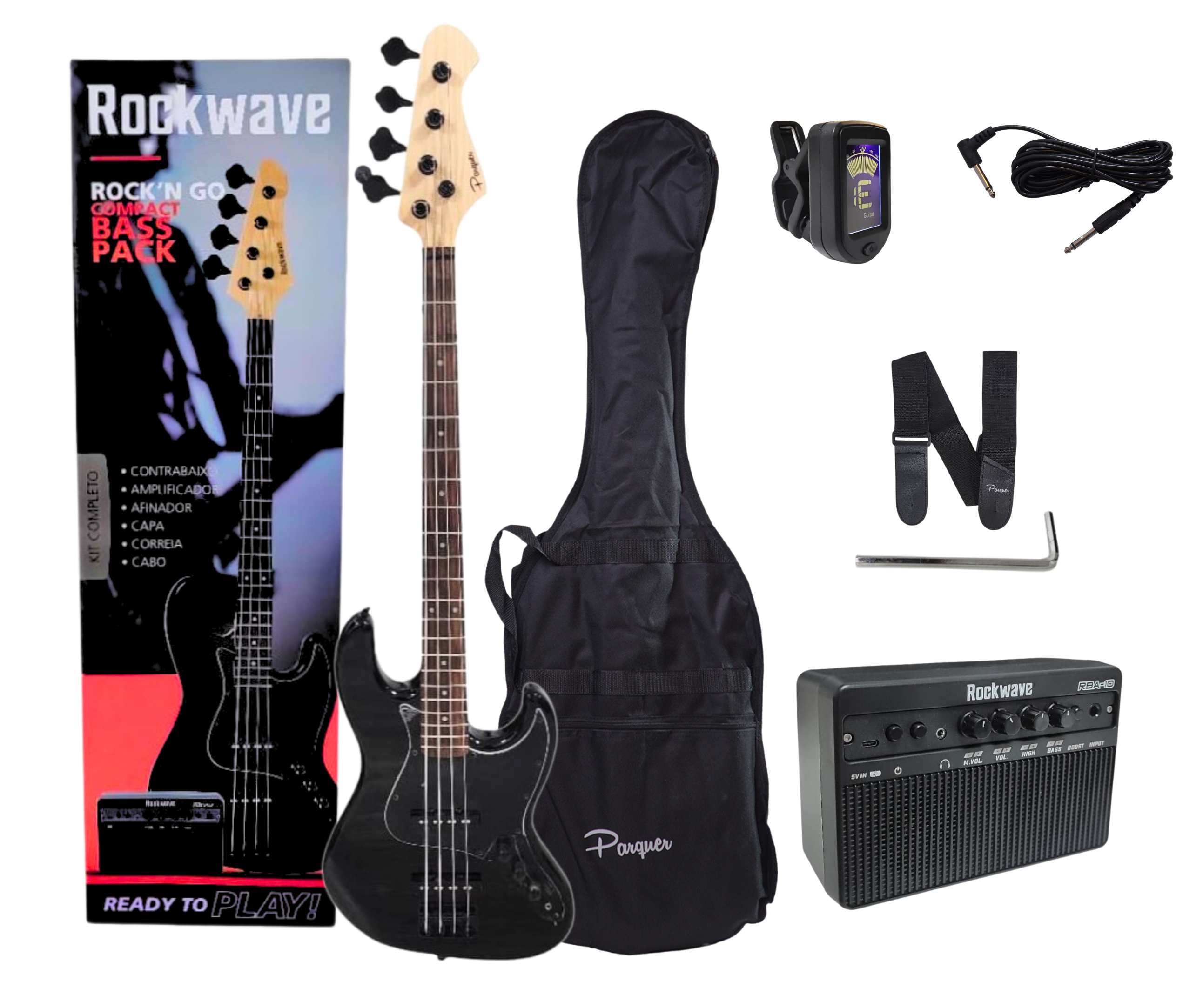 Combo Bajo Electrico Con Amplificador 10w Bluetooth Y Accesorios Color Negro