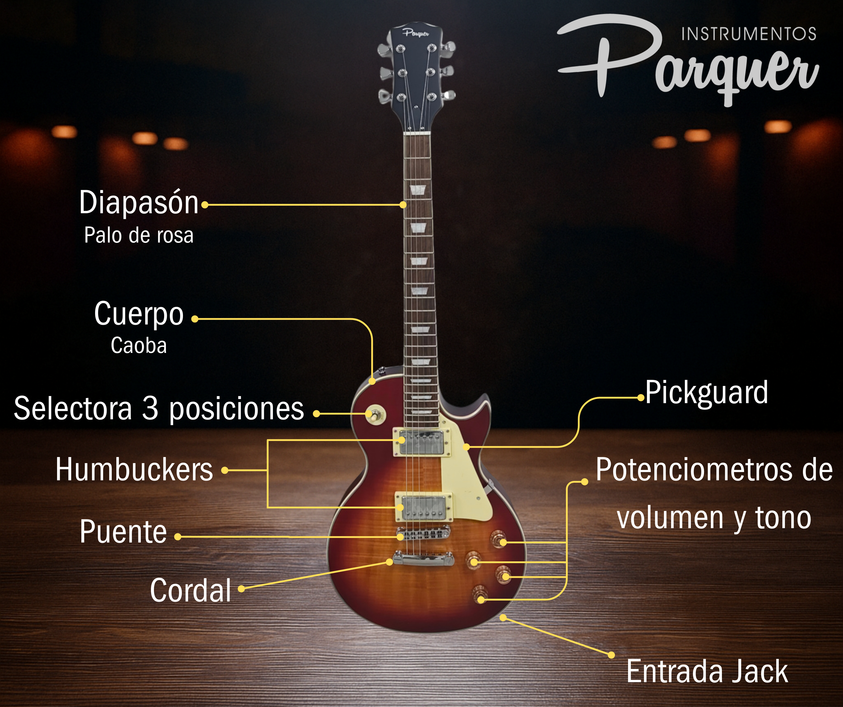 Guitarra Electrica Parquer Les Paul Honey Flameada Humbucker - Imagen 2