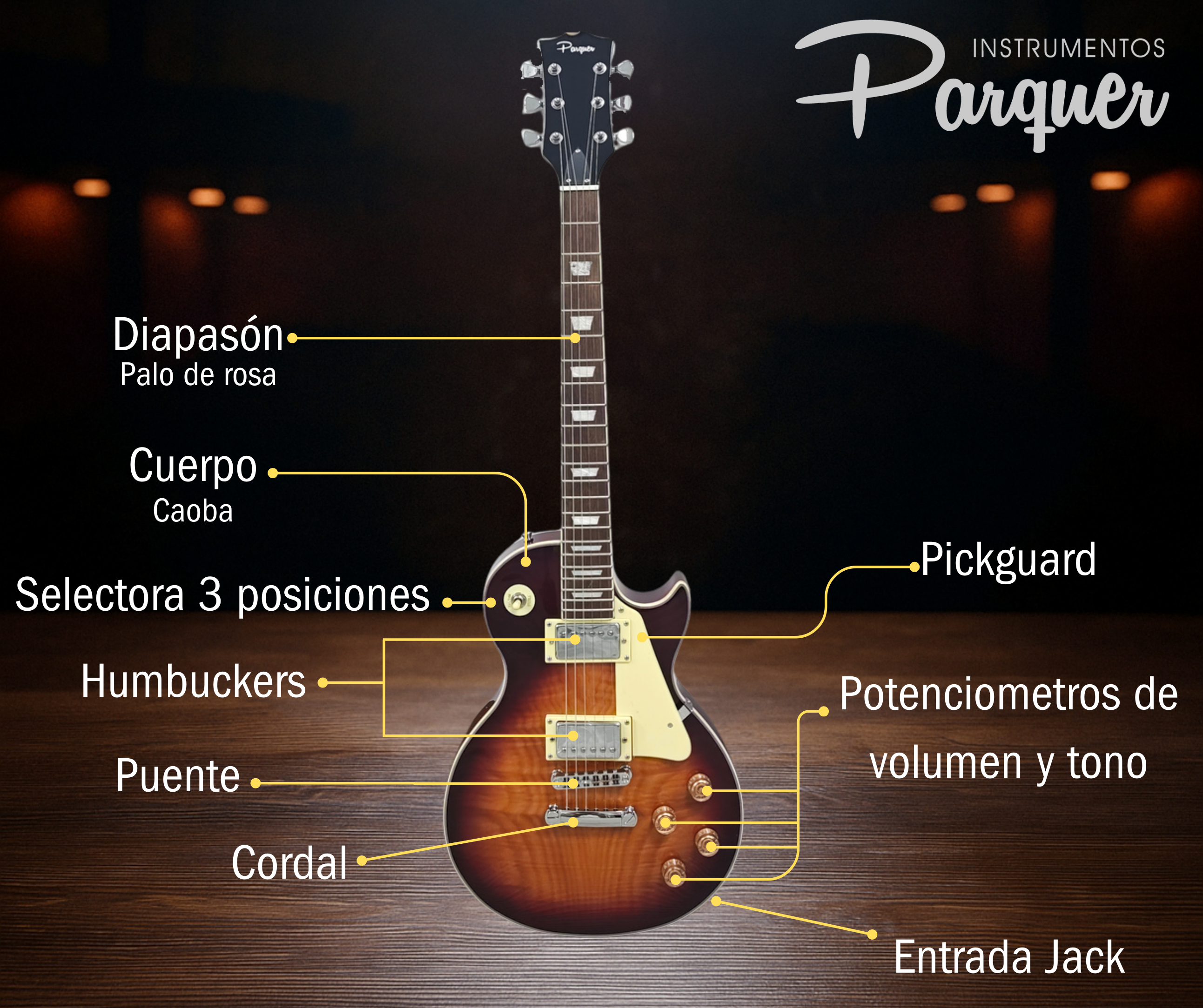 Guitarra Electrica Parquer Les Paul Sunburst Humbucker Funda - Imagen 2