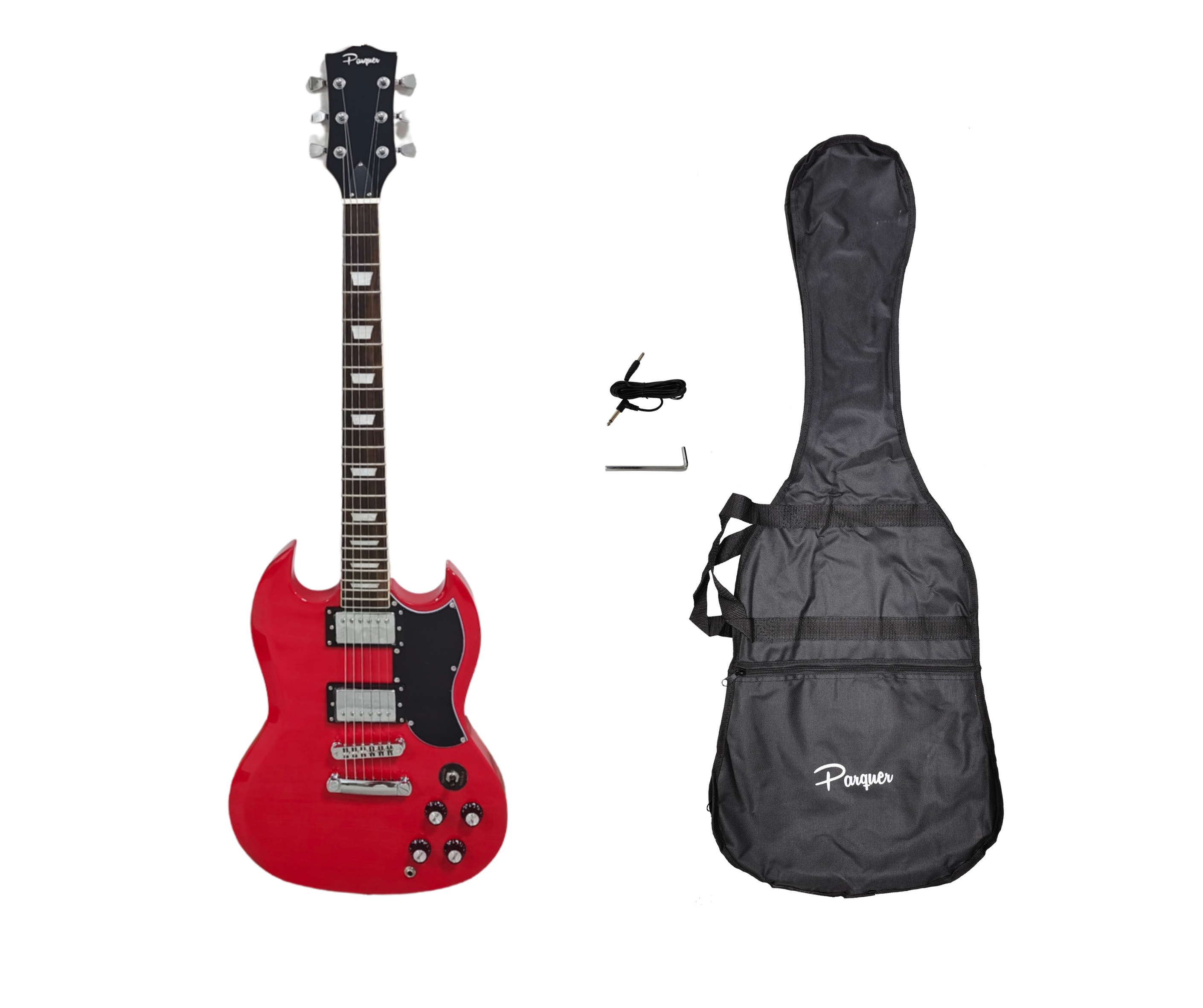 Guitarra Eléctrica Parquer Sg100 Diestro Con Funda Maple Color Rojo