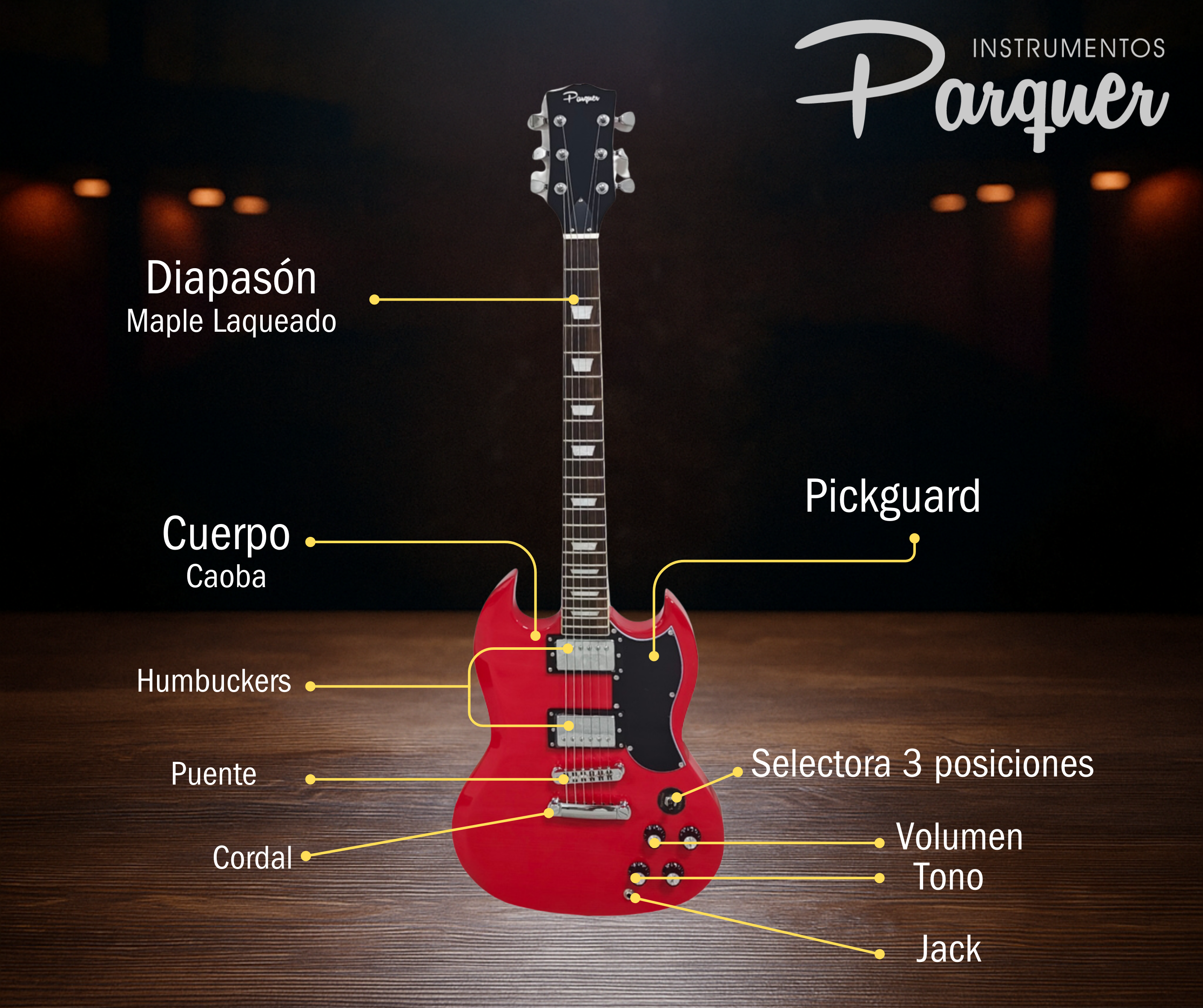 Guitarra Eléctrica Parquer Sg100 Diestro Con Funda Maple Color Rojo - Imagen 2