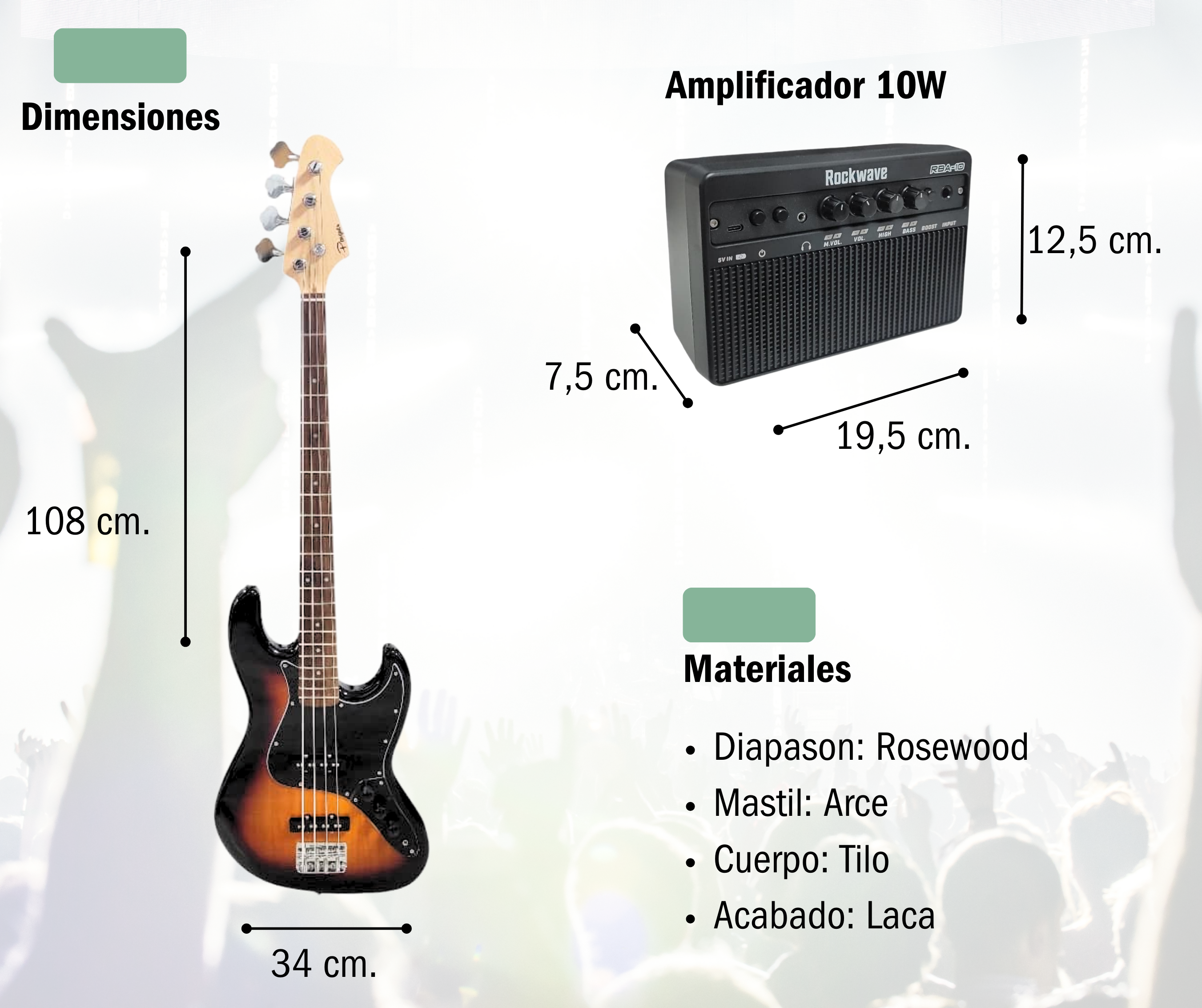 Combo Bajo Electrico Con Amplificador 10w Bluetooth Y Accesorios Color Sunburst - Imagen 2