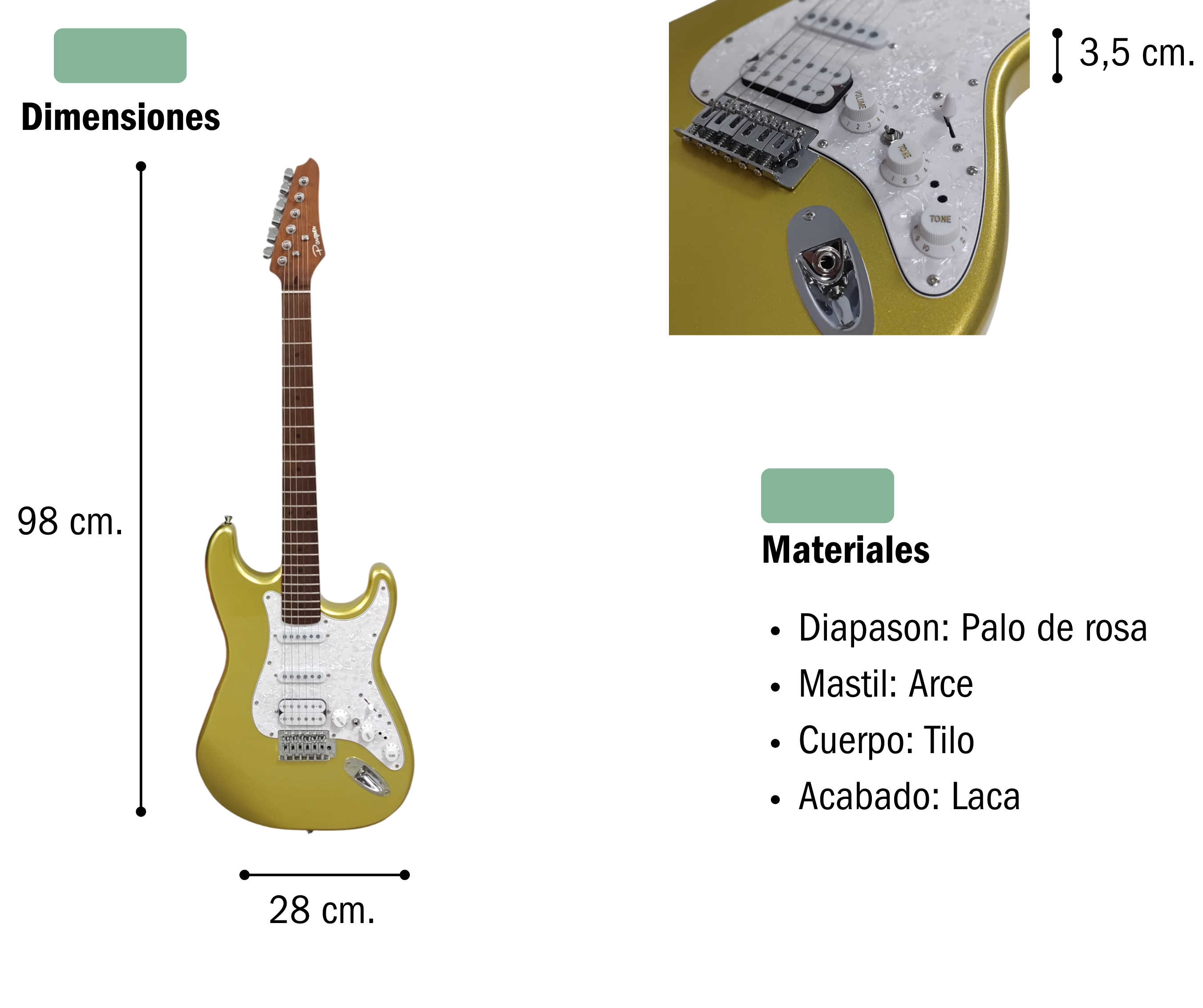 Guitarra Electrica Parquer Stratocaster Dorada Activo Con Fx Incluidos + Accesorios - Imagen 4