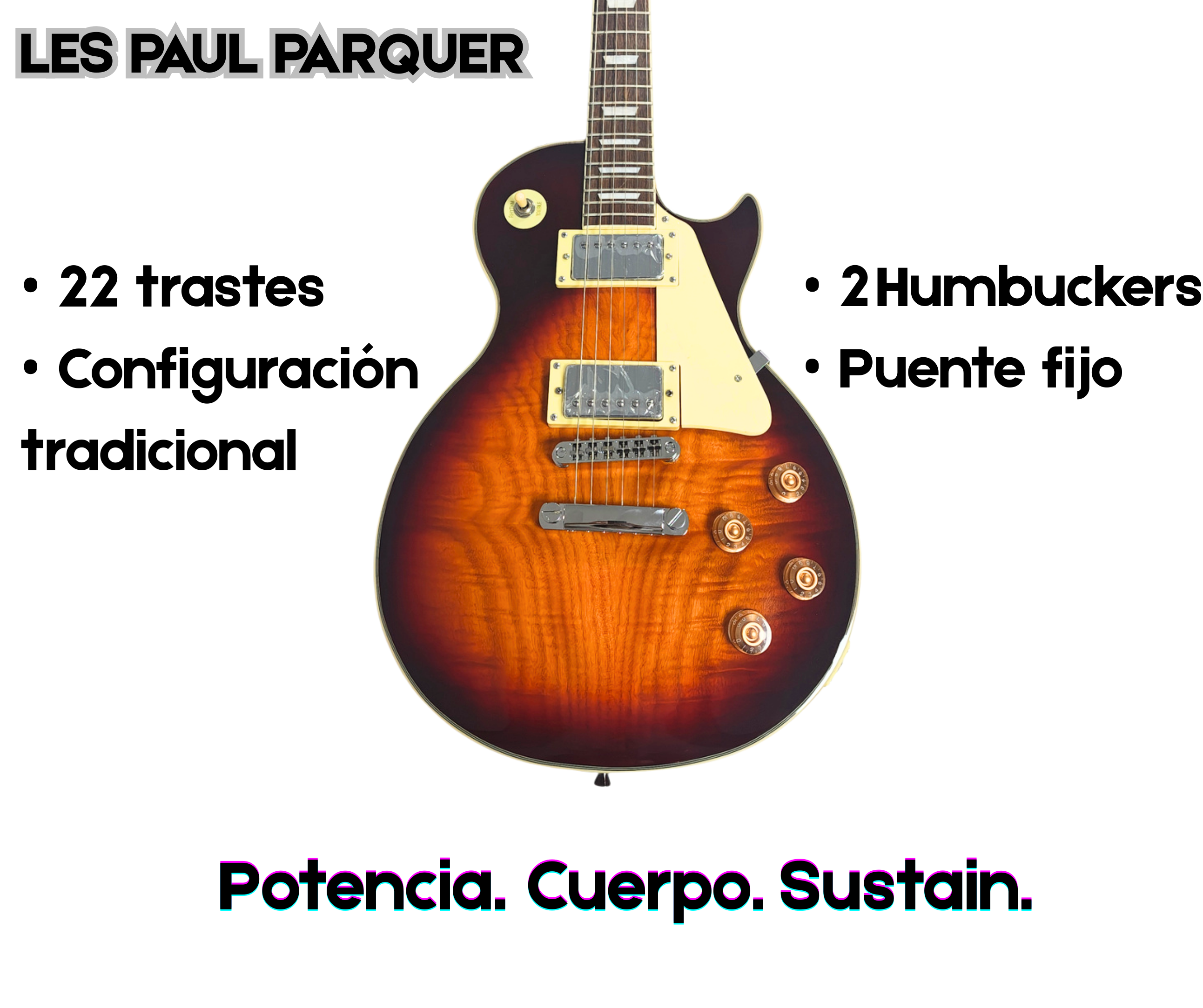 Guitarra Electrica Parquer Les Paul Sunburst Humbucker Funda - Imagen 5