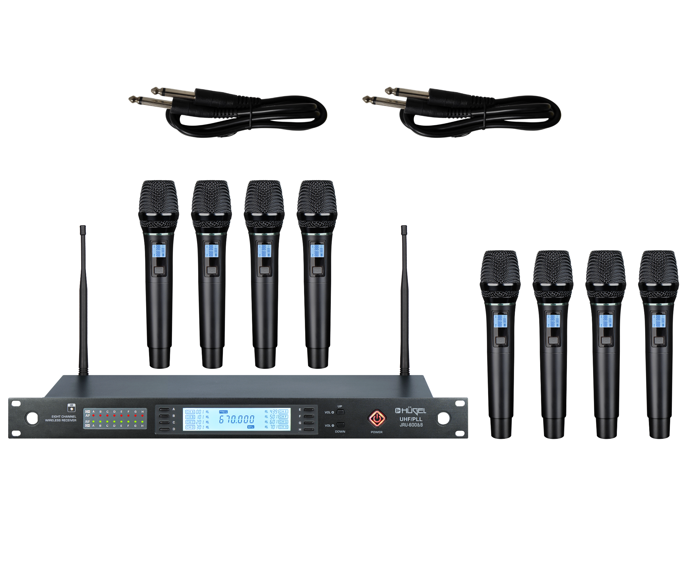 Micrófono Inalámbrico 8 Canales Profesional Uhf Hügel Negro
