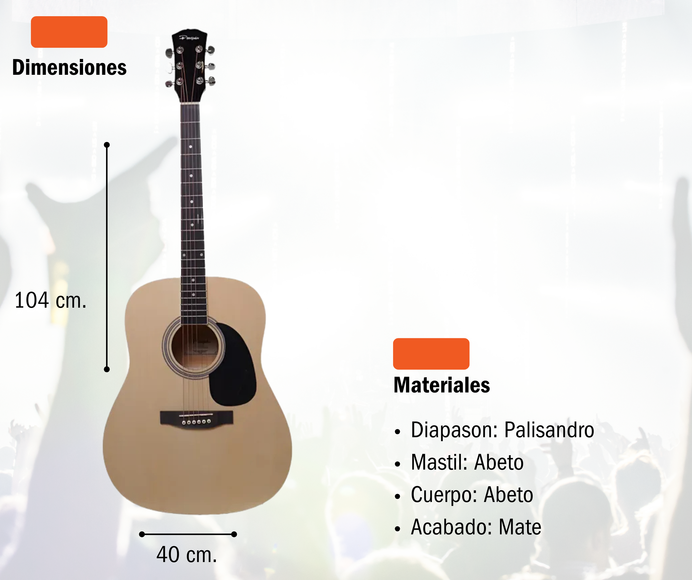 Guitarra Acustica Parquer Custom Mate con Funda - Imagen 3