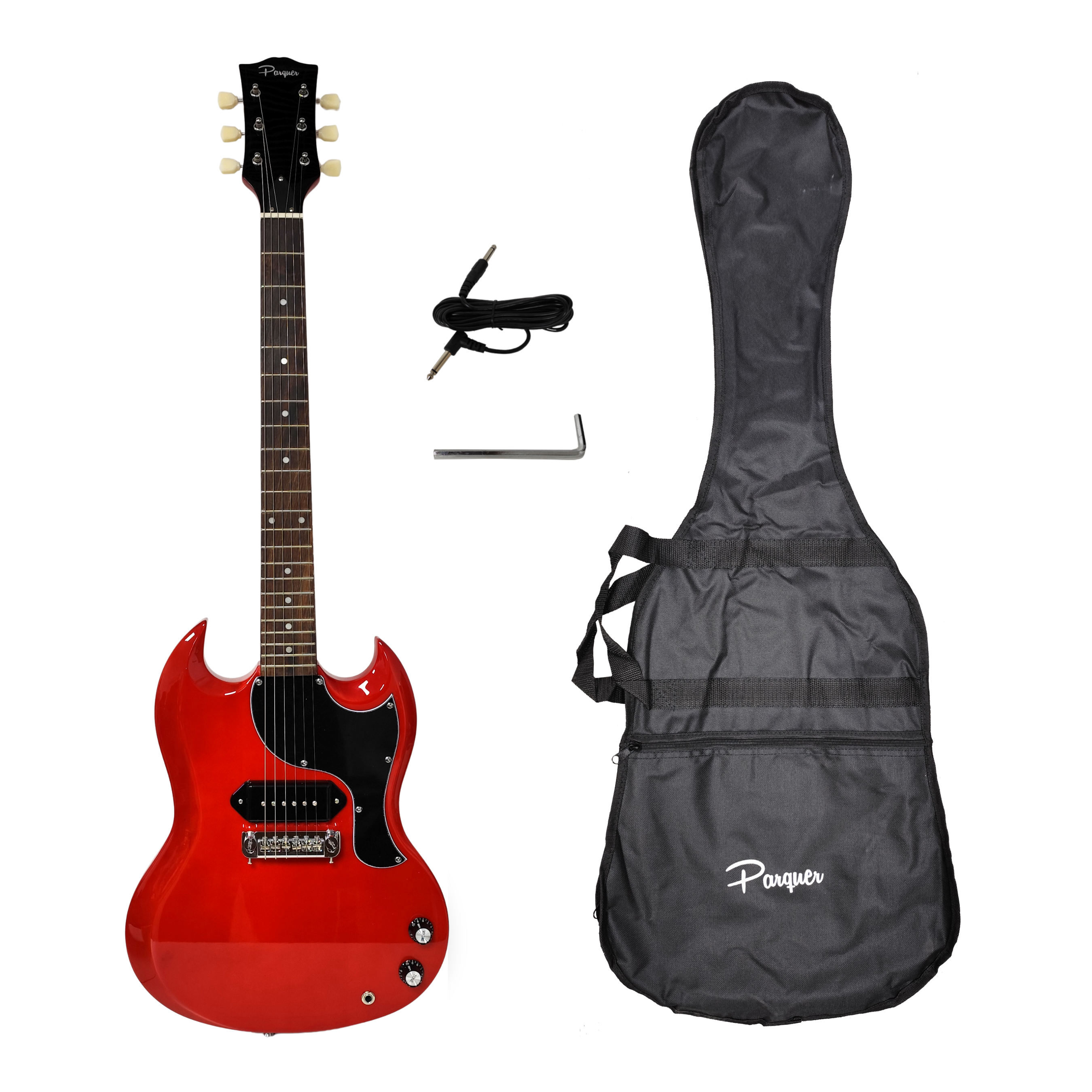 Guitarra Electrica Parquer Rojo Sg Doble Cutaway Con Funda y Cable