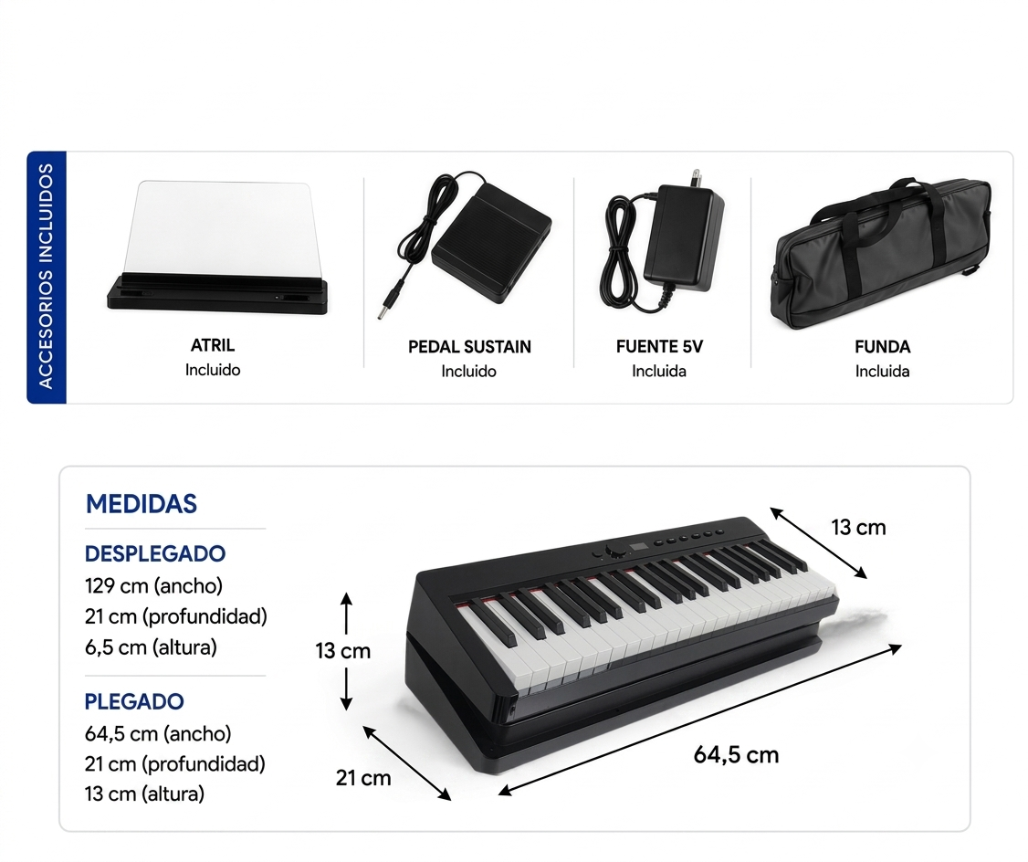 Piano Digital 88 Teclas Parquer Sensitivo Plegable Pedal - Imagen 4