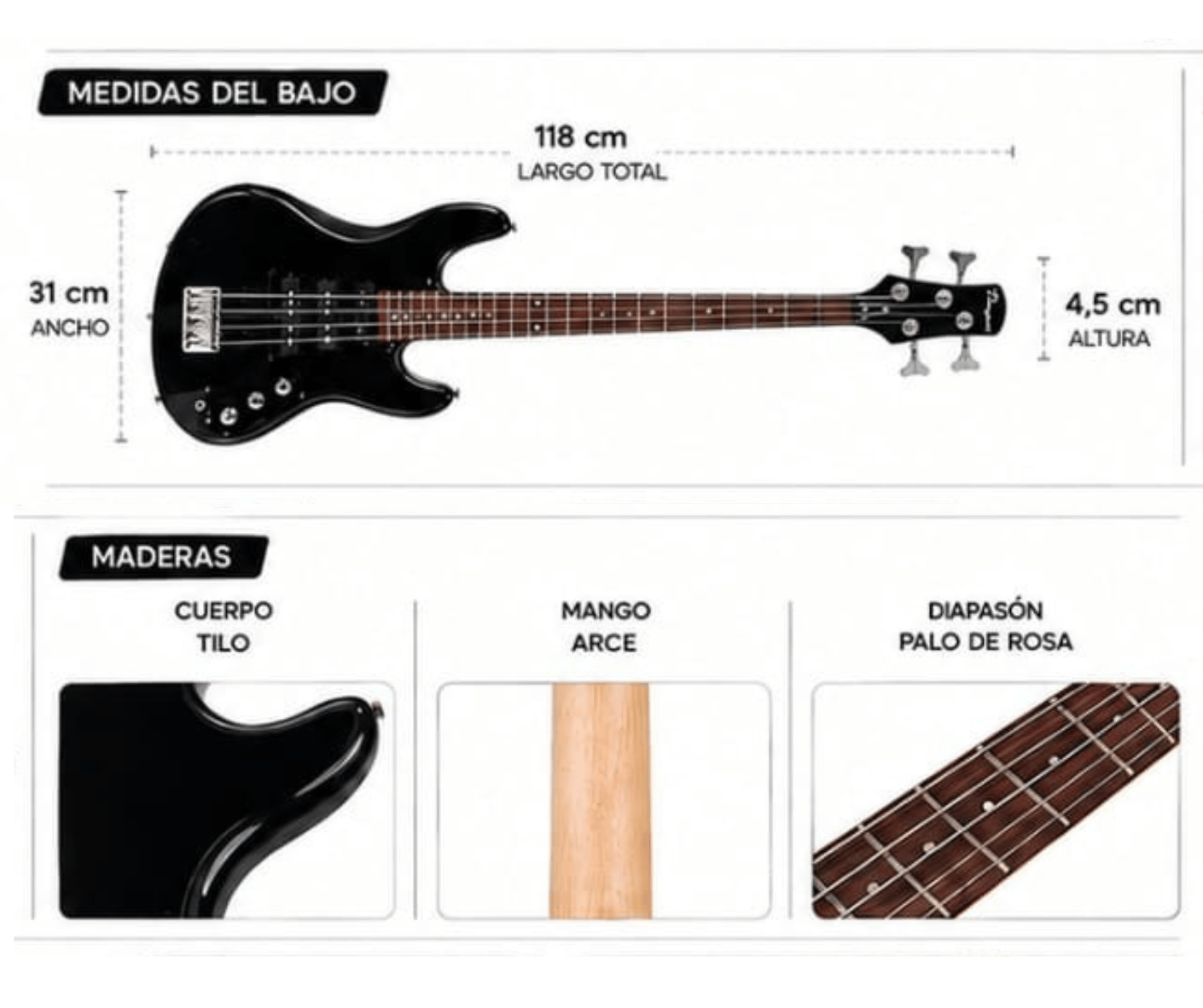 Bajo Eléctrico Parquer Jazz Bass Zurdo - Imagen 3