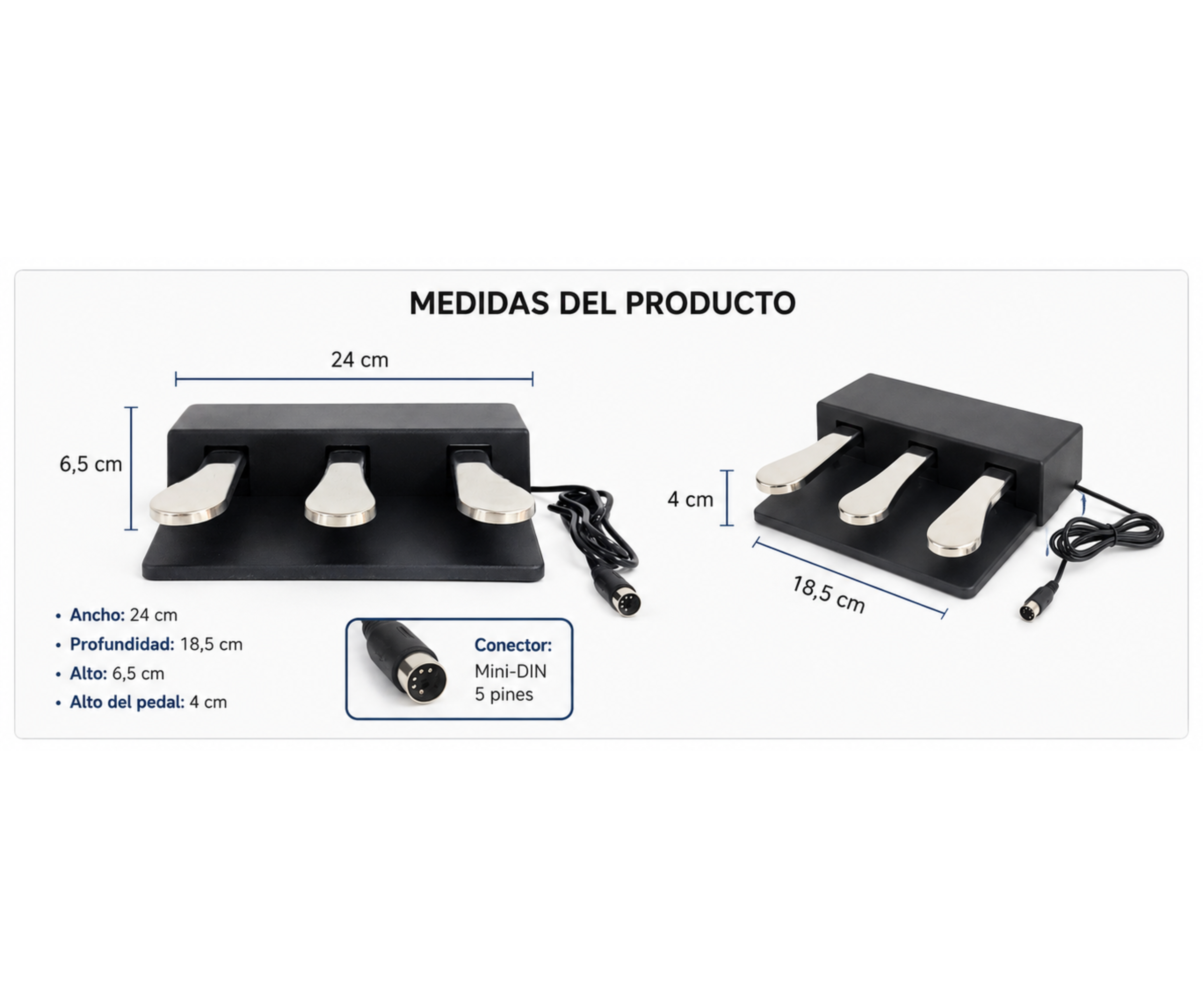 Pedal Triple Sustain Soft Sostenuto Piano Teclado Parquer - Imagen 3