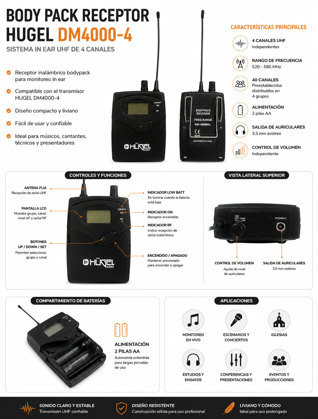 Sistema De Monitoreo In Ear Cuatro Canales Hugel - Imagen 5