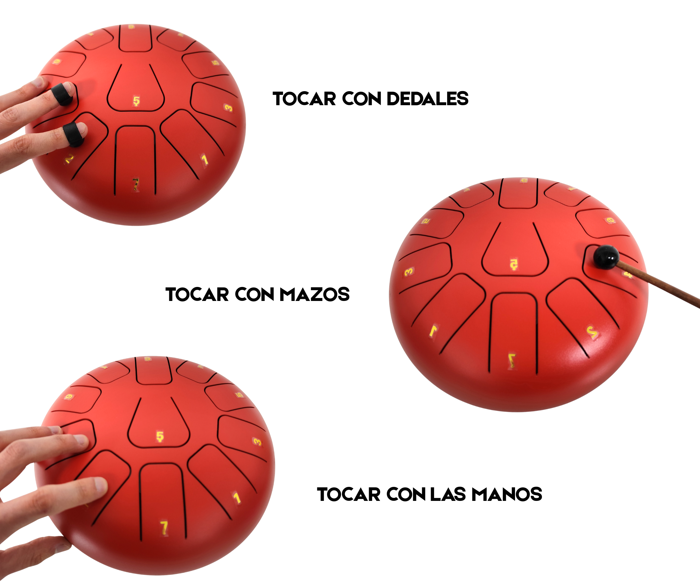 Steel Tongue Drum 8 Pulgadas 11 Tonos Rojo Parquer - Imagen 2