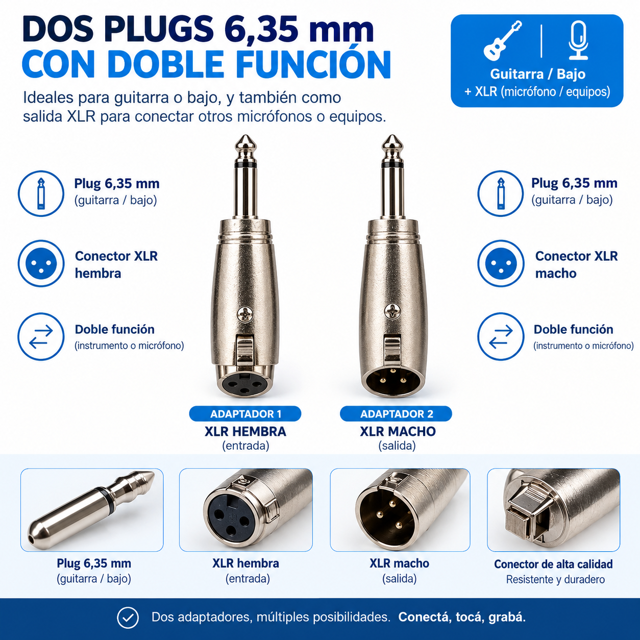 Kit Para Micrófono Inalámbrico O Guitarra Parquer Xlr 6,35mm - Imagen 5