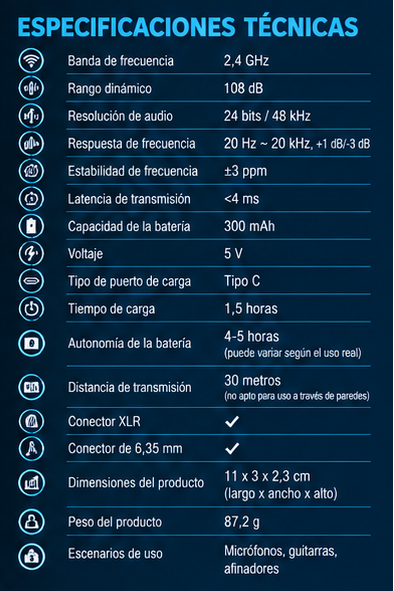 Kit Conversor De 2 Micrófonos Inalámbricos Parquer Xlr Plug - Imagen 7