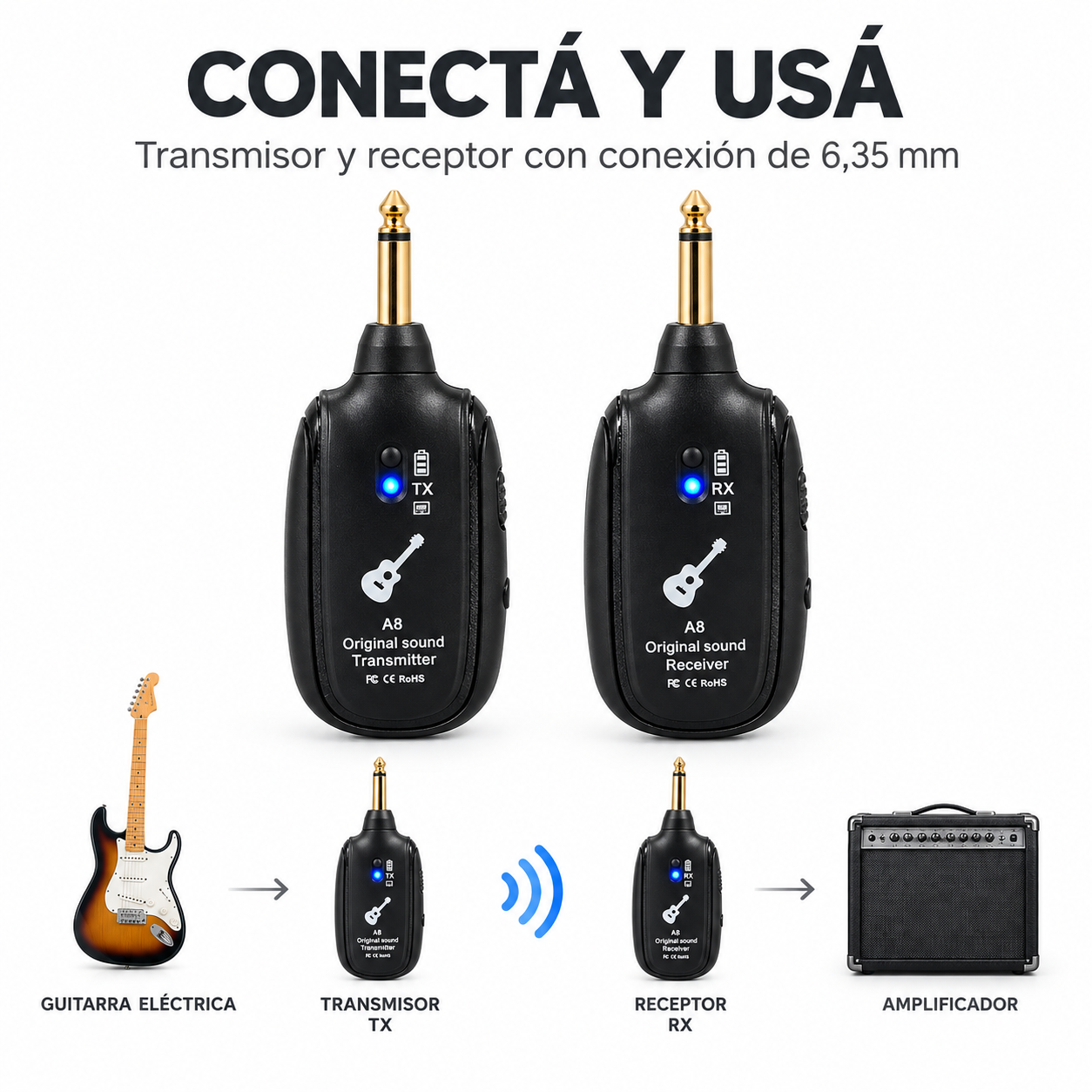 Sistema Inalámbrico Transmisor Receptor Guitarra Bajo - Imagen 6