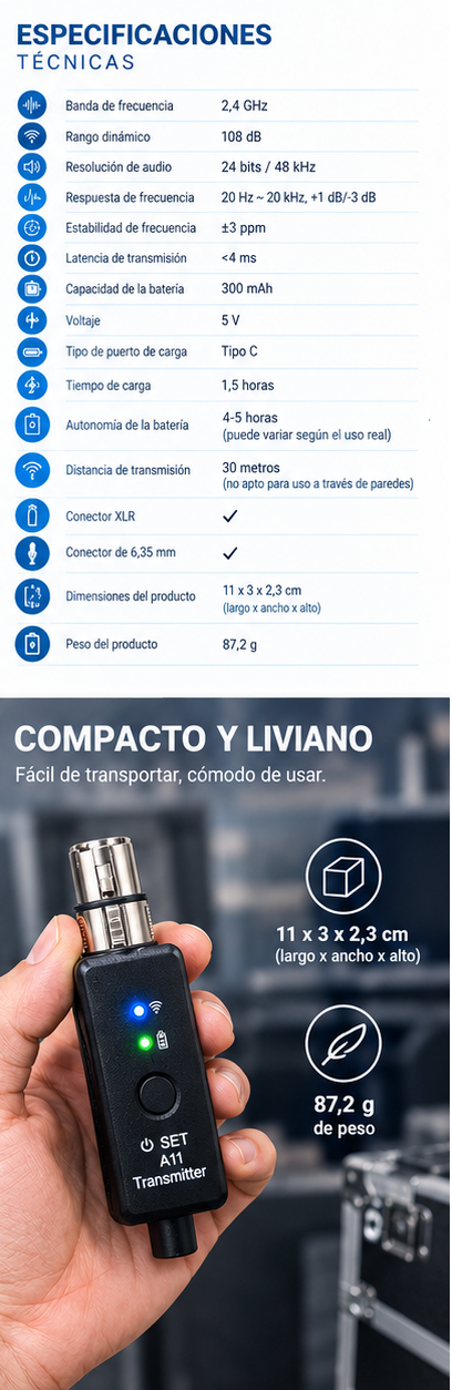 Kit Para Micrófono Inalámbrico O Guitarra Parquer Xlr 6,35mm - Imagen 3