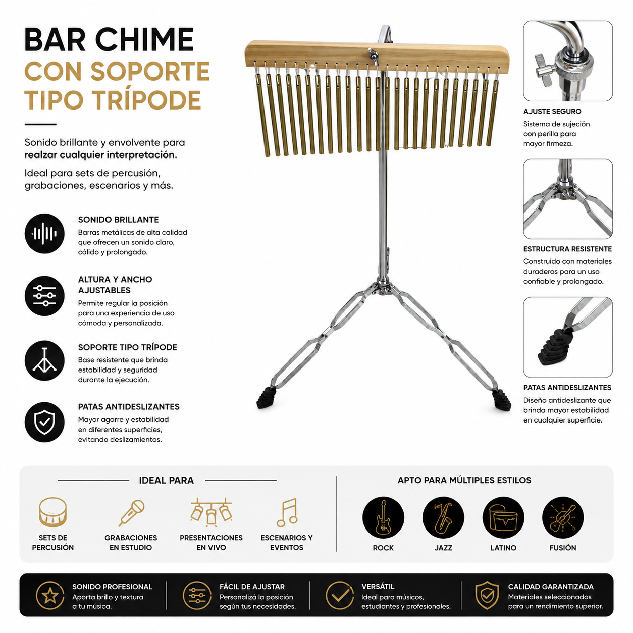 Bar Chime Parquer con Soporte Trípode de 25 Tubos - Imagen 2