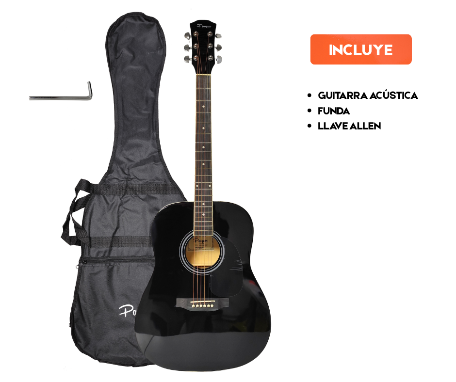 Guitarra Acustica 41 Pulgadas Negro Parquer Diestro Con Funda - Imagen 3