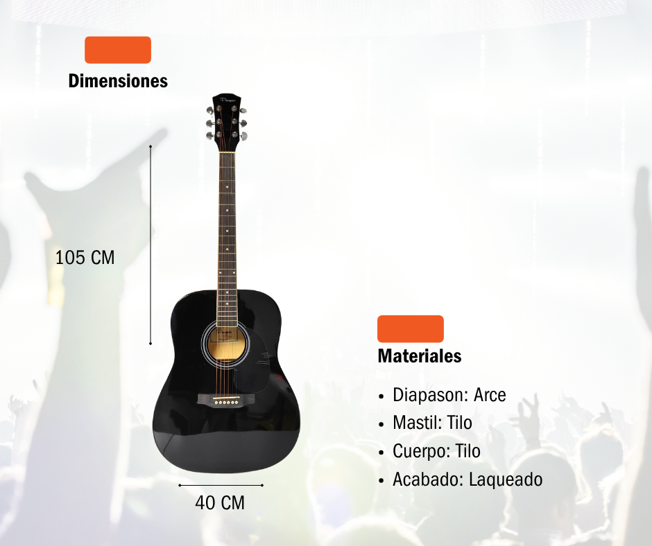 Guitarra Acustica 41 Pulgadas Negro Parquer Diestro Con Funda - Imagen 4