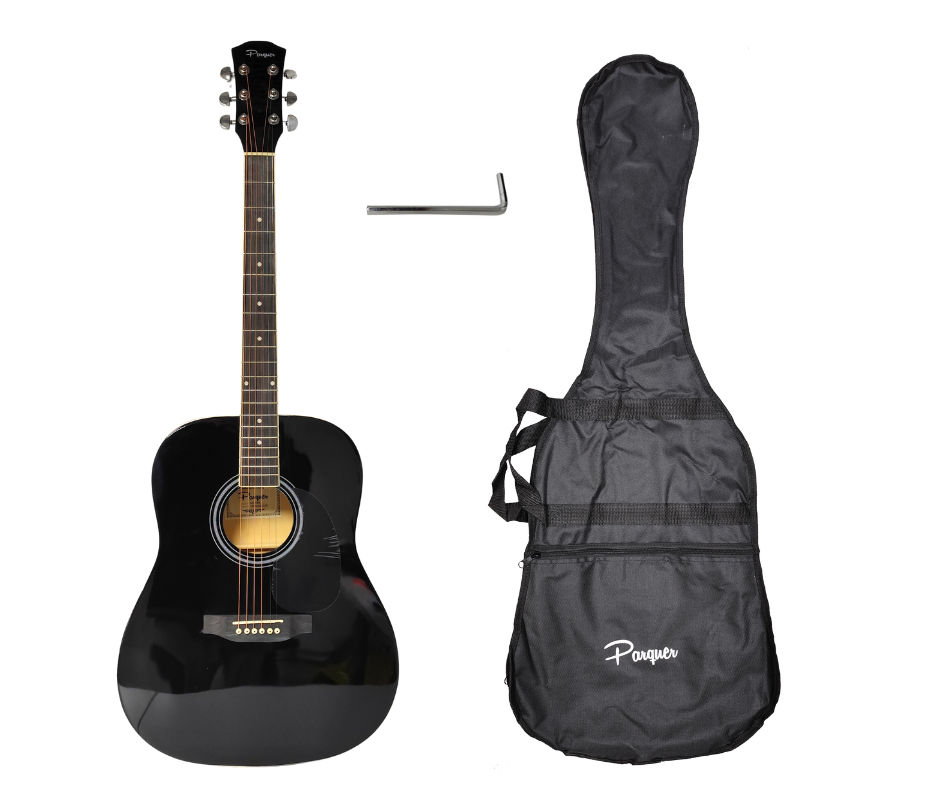 Guitarra Acustica 41 Pulgadas Negro Parquer Diestro Con Funda