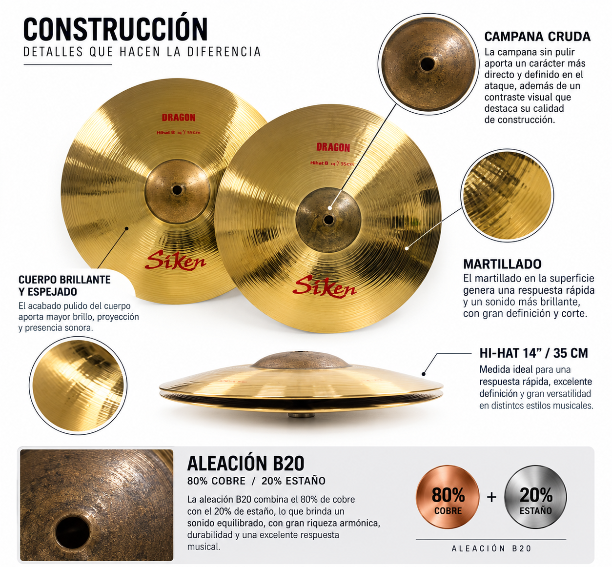 Plato Hi Hat De 14'' Dragon Parquer B20 - Imagen 3